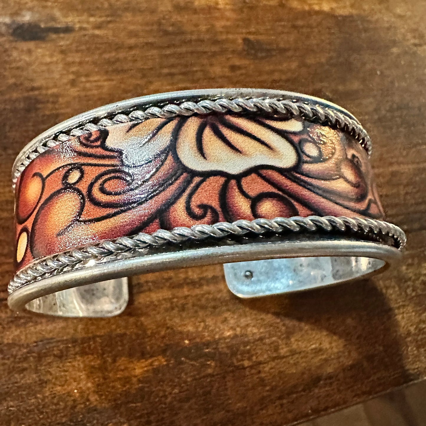 Handcrafted Boho Western Floral Scroll Lace Wide Cuff Bracelet, Gift Box - Silver Elegant
