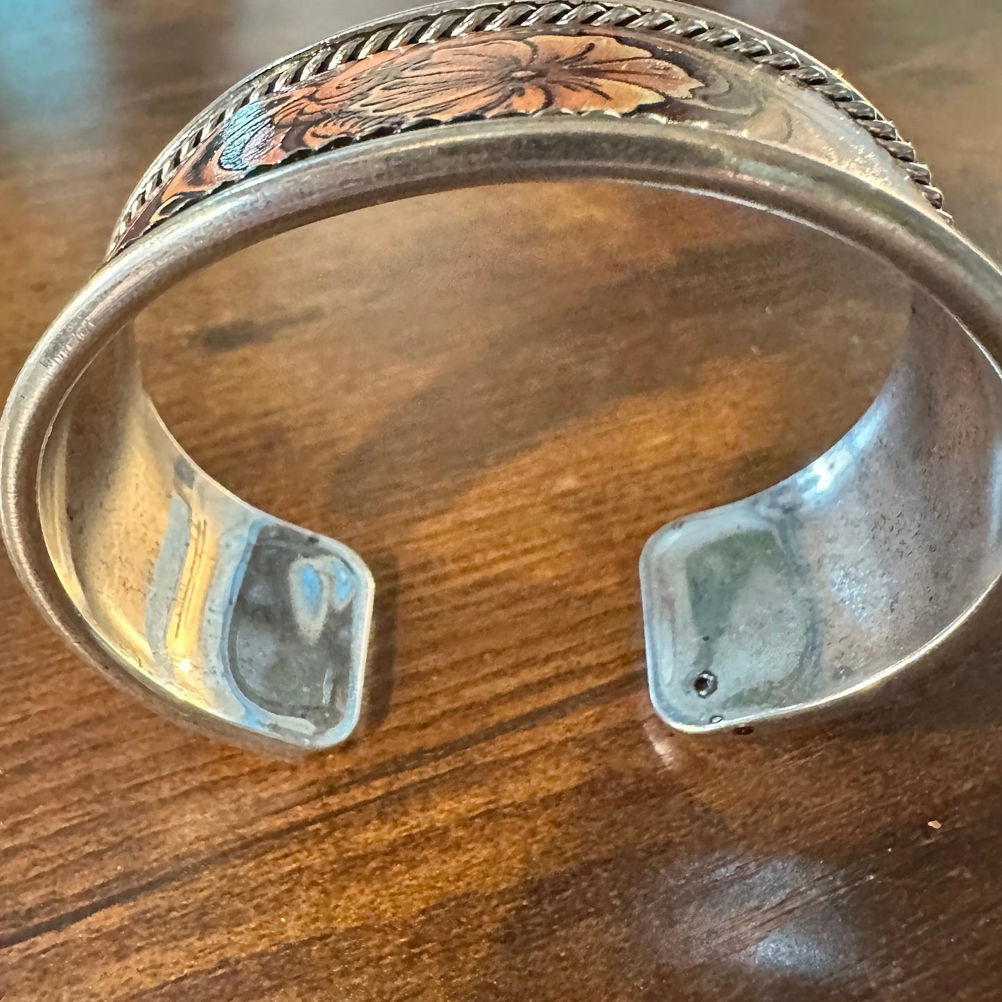 Handcrafted Boho Western Brown Floral Scroll Lace Wide Cuff Bracelet, Gift Box - Silver Elegant