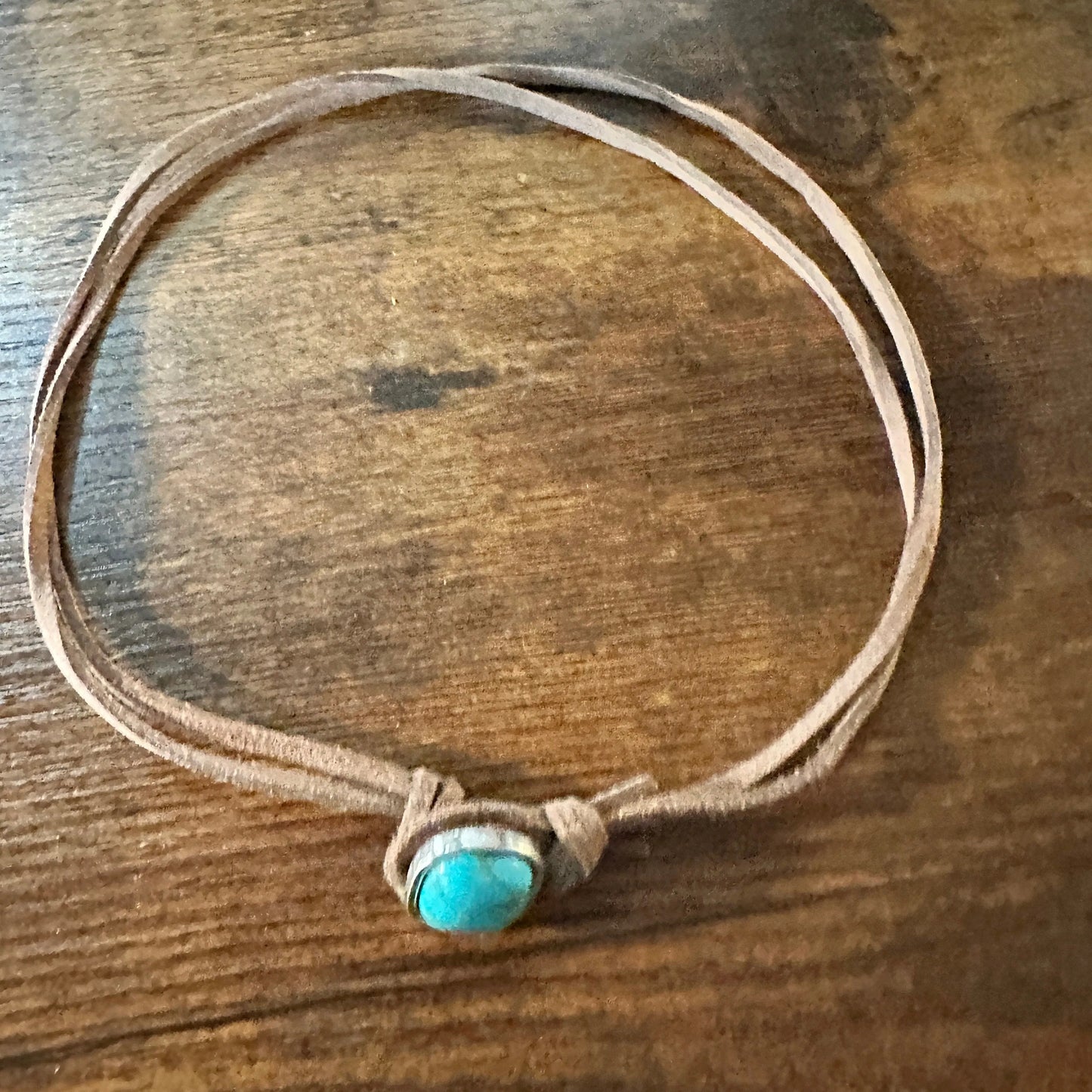 Boho Western Leather Cord Cowgirl Choker Necklace, Brown Leather Turquoise Stone, Gift Box - Silver Elegant