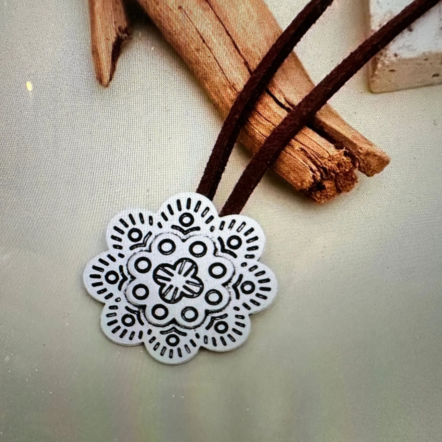 Boho Cowgirl Flower Necklace, Boho Brown Leather Cord Turquoise Stone Necklace, Gift Box - Silver Elegant