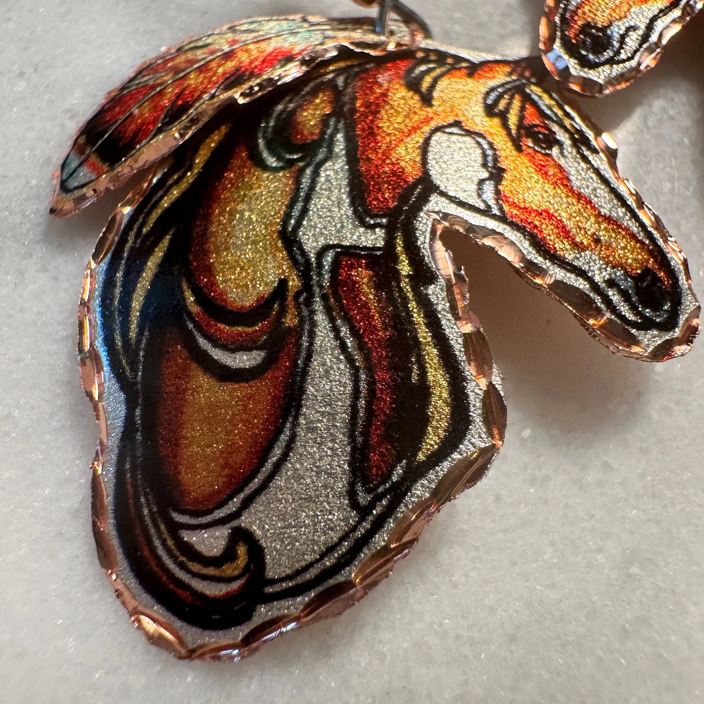 Handmade Boho Copper Feather Estuarian Horse Wire Drop Earrings, Gift Box - Silver Elegant