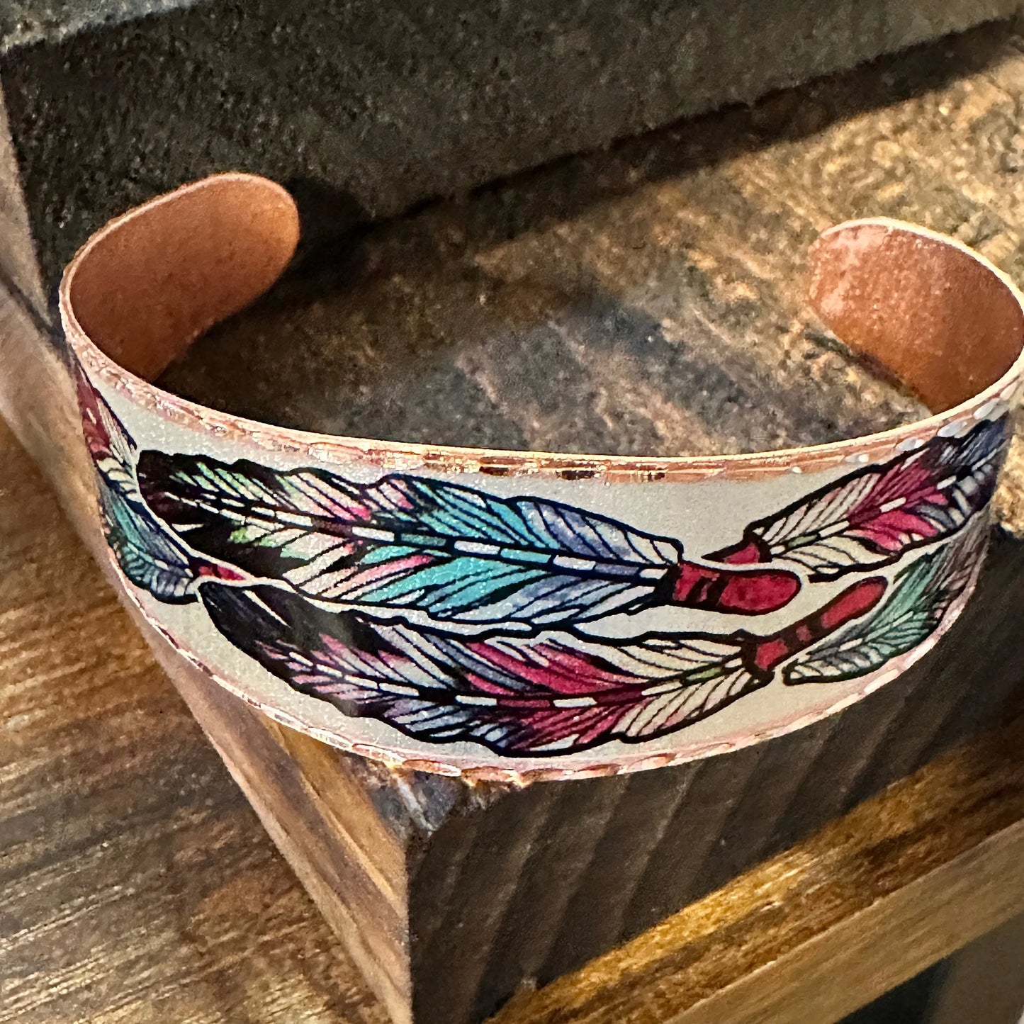 Handmade Artisan Native American Feather Bracelets, Tribal Navajo Copper Cuff, Boho Diamond Cut Copper, Pick Your Style, Gift Box - Silver Elegant