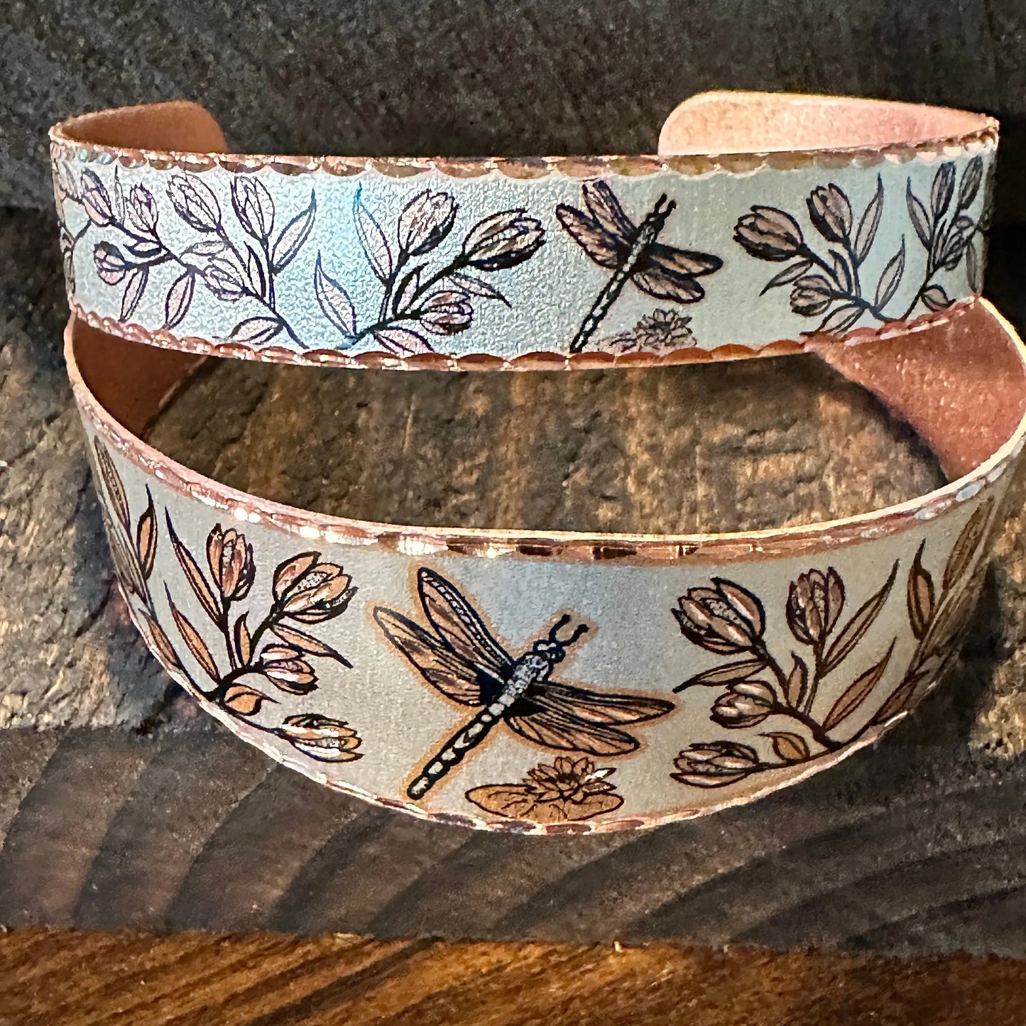 Handmade Boho Western Copper Dragonfly Floral Cuff Bracelets, Pick Your Style, Gift Box - Silver Elegant