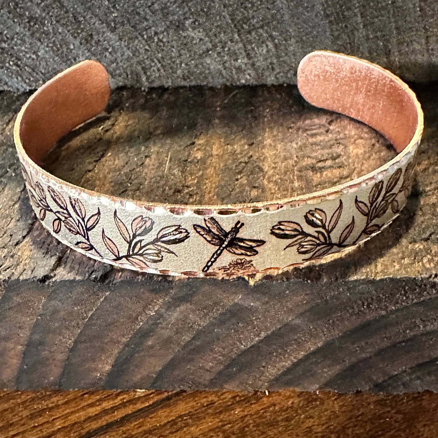 Handmade Boho Western Copper Dragonfly Floral Cuff Bracelets, Pick Your Style, Gift Box - Silver Elegant