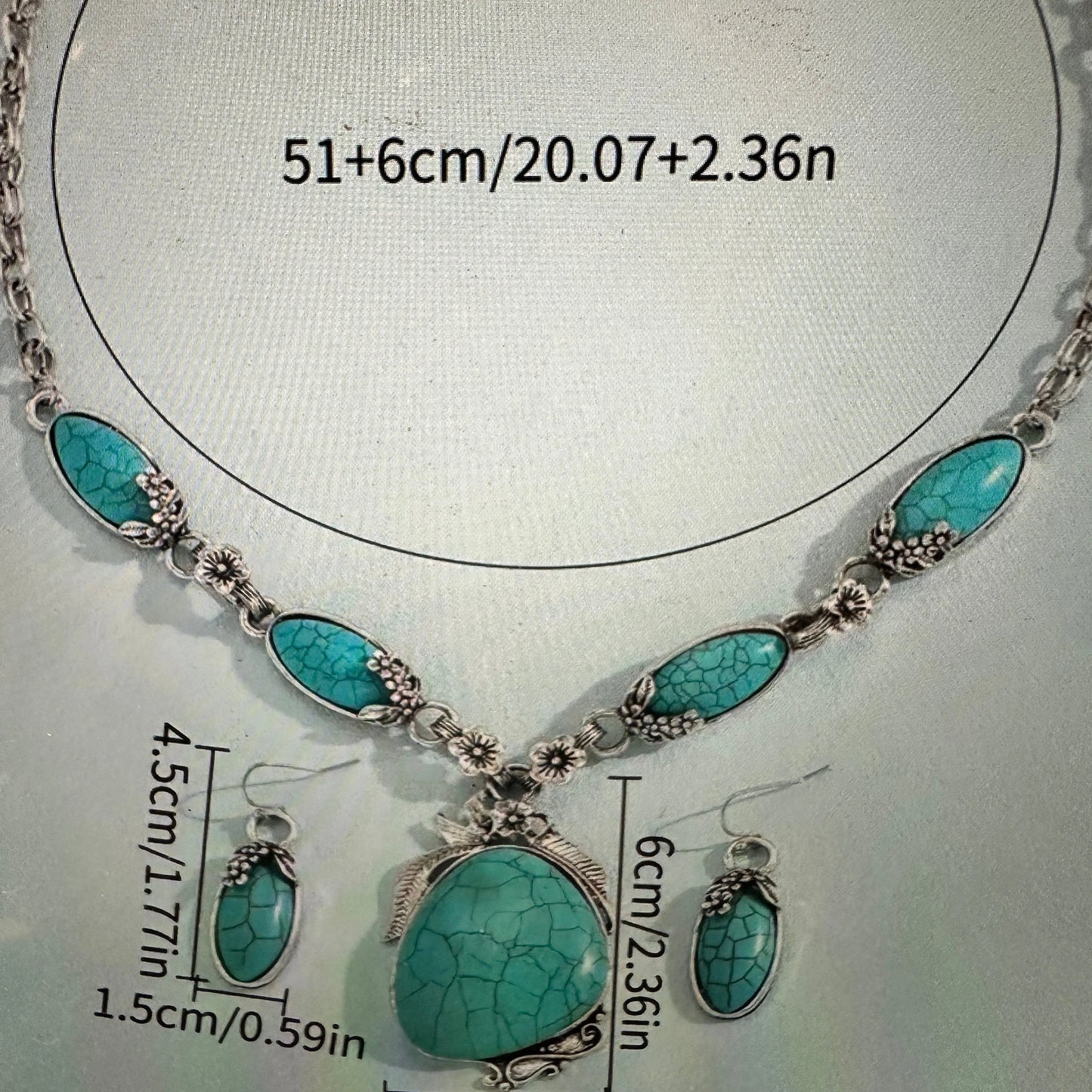 Bohemian Chic Turquoise Necklace and Earrings, Vintage Boho Set, Gift Box - Silver Elegant