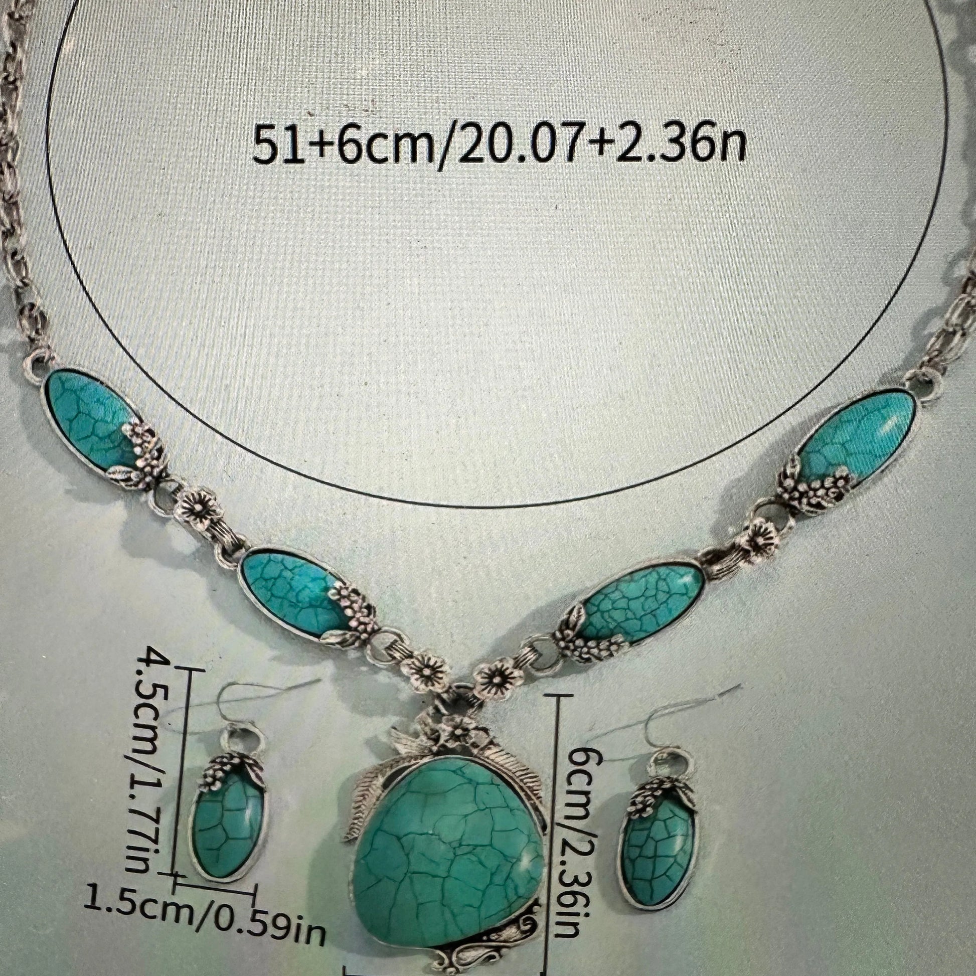 Bohemian Chic Turquoise Necklace and Earrings, Vintage Boho Set, Gift Box - Silver Elegant