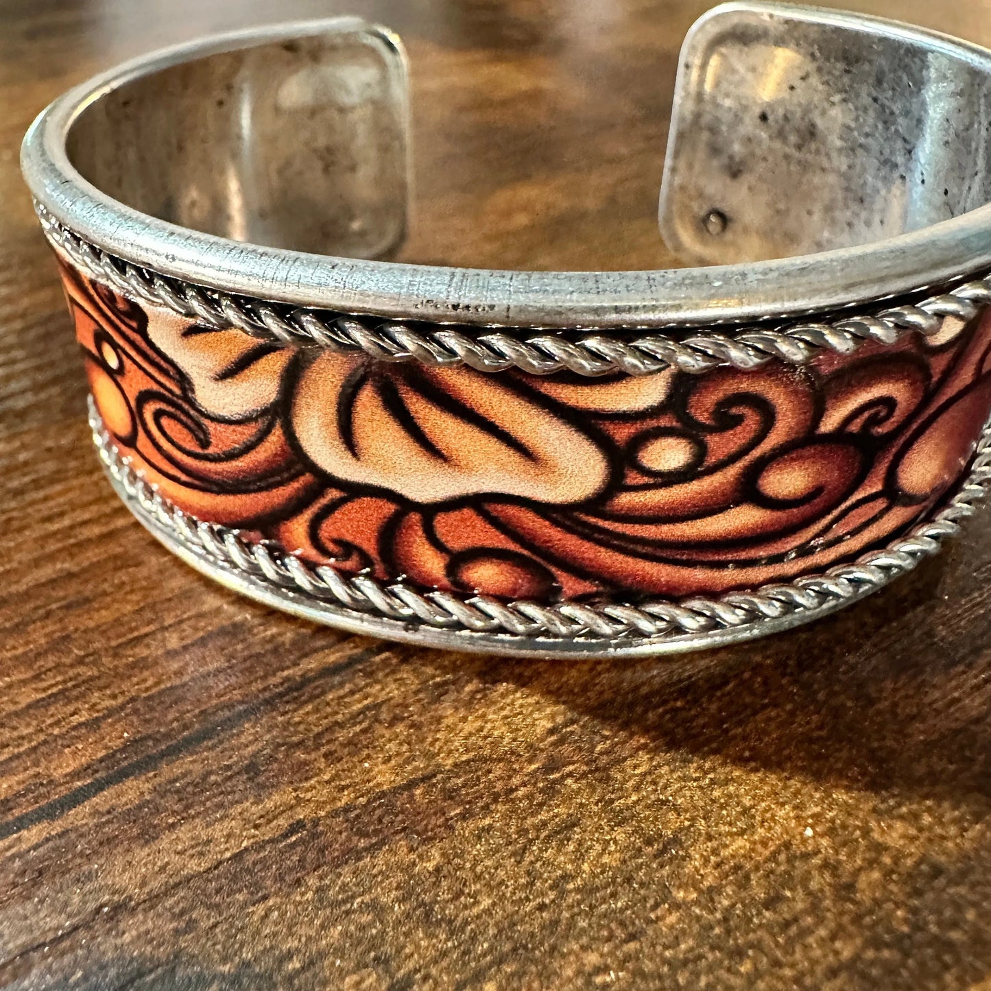 Handcrafted Boho Western Floral Scroll Lace Wide Cuff Bracelet, Gift Box - Silver Elegant
