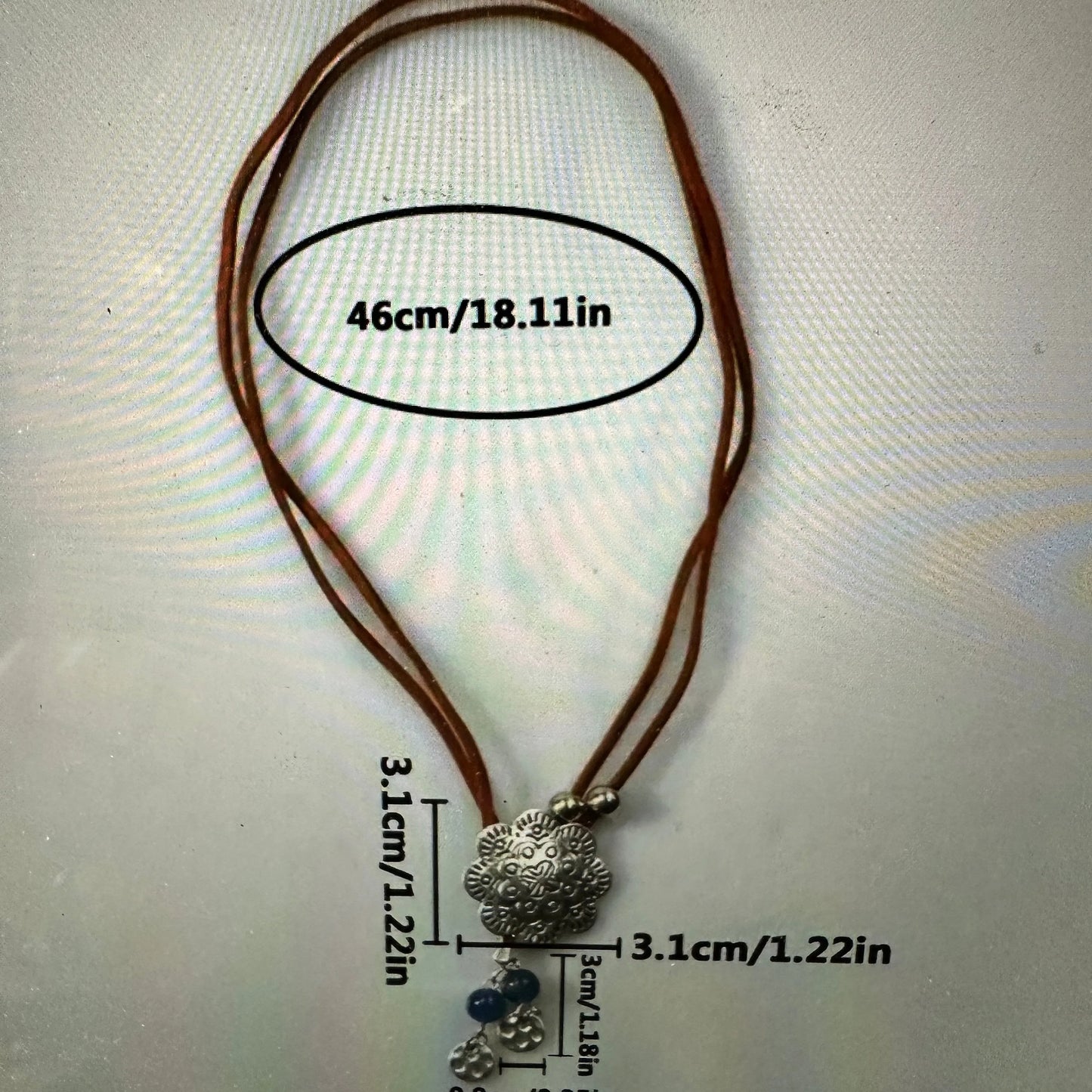Boho Cowgirl Flower Necklace, Boho Brown Leather Cord Turquoise Stone Necklace, Gift Box - Silver Elegant