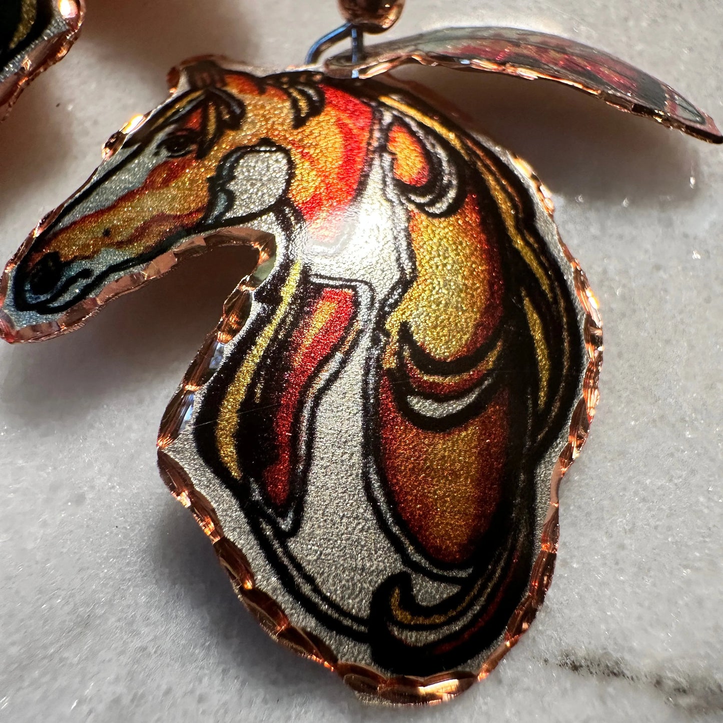 Handmade Boho Copper Feather Estuarian Horse Wire Drop Earrings, Gift Box - Silver Elegant
