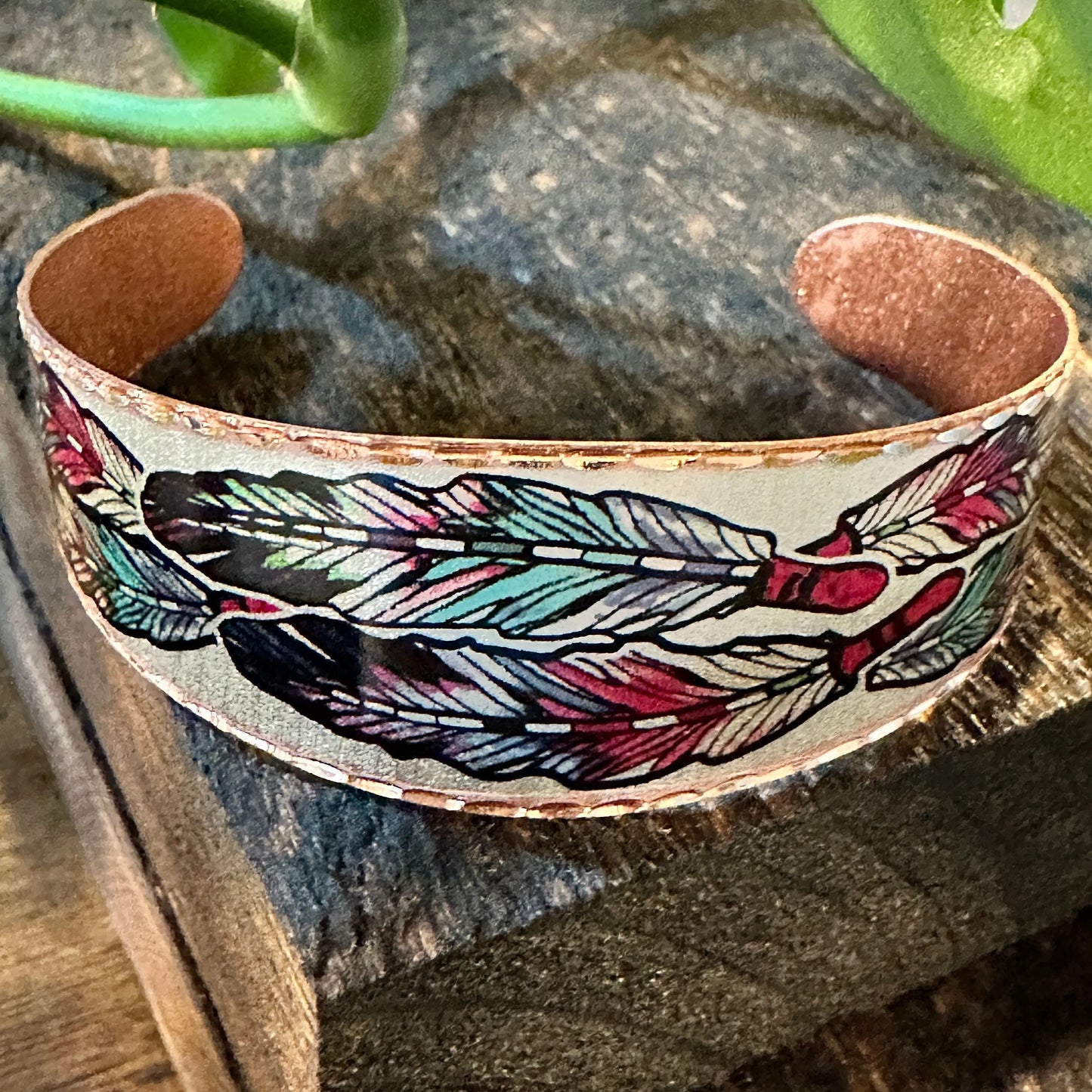 Handmade Artisan Native American Feather Bracelets, Tribal Navajo Copper Cuff, Boho Diamond Cut Copper, Pick Your Style, Gift Box - Silver Elegant