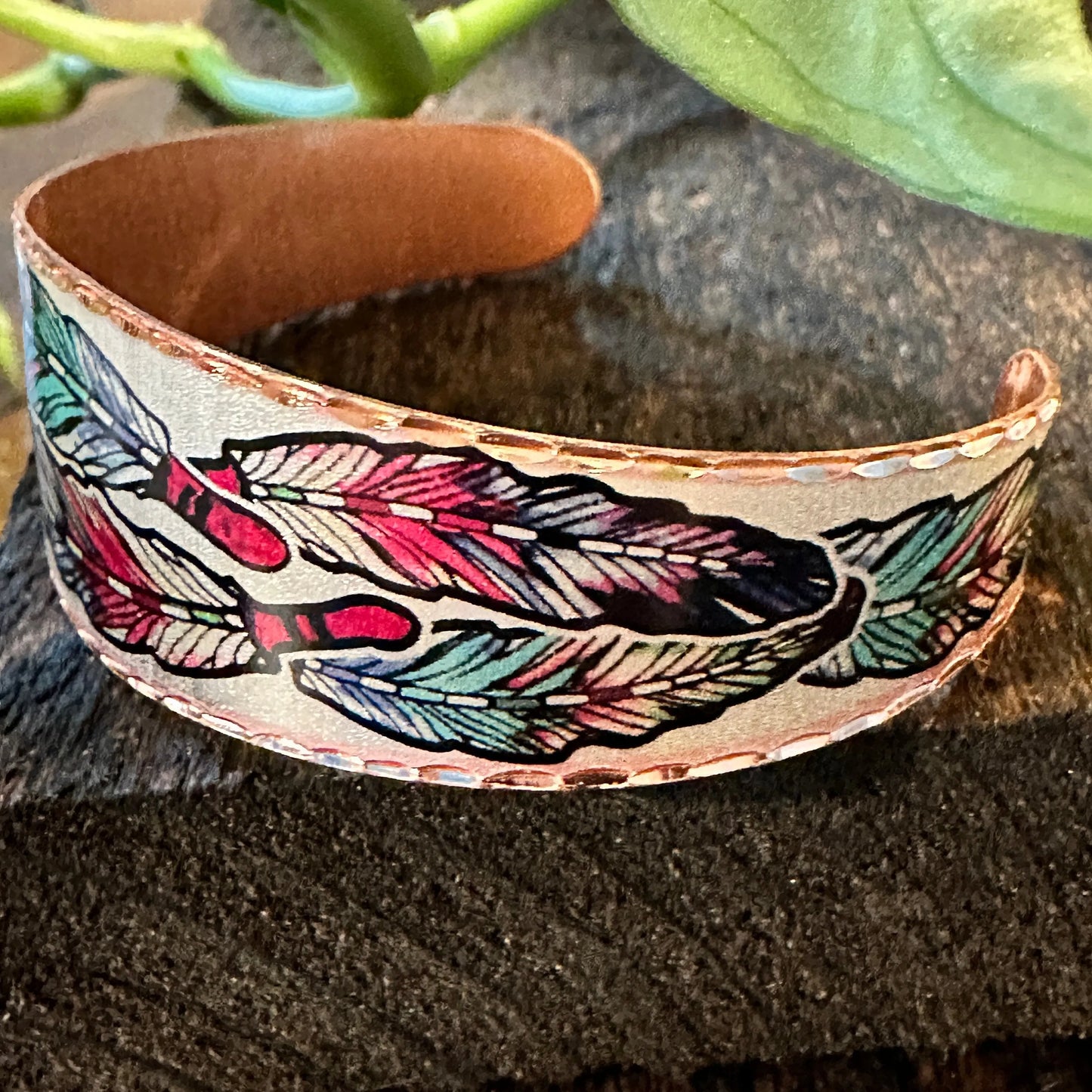 Handmade Artisan Native American Feather Bracelets, Tribal Navajo Copper Cuff, Boho Diamond Cut Copper, Pick Your Style, Gift Box - Silver Elegant