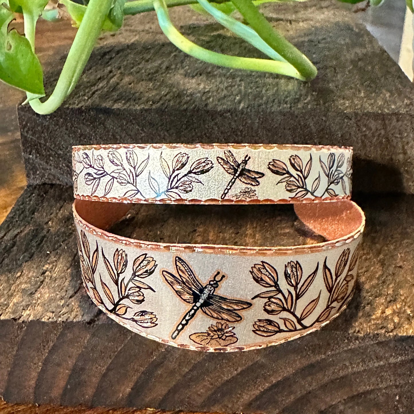 Handmade Boho Western Copper Dragonfly Floral Cuff Bracelets, Pick Your Style, Gift Box - Silver Elegant