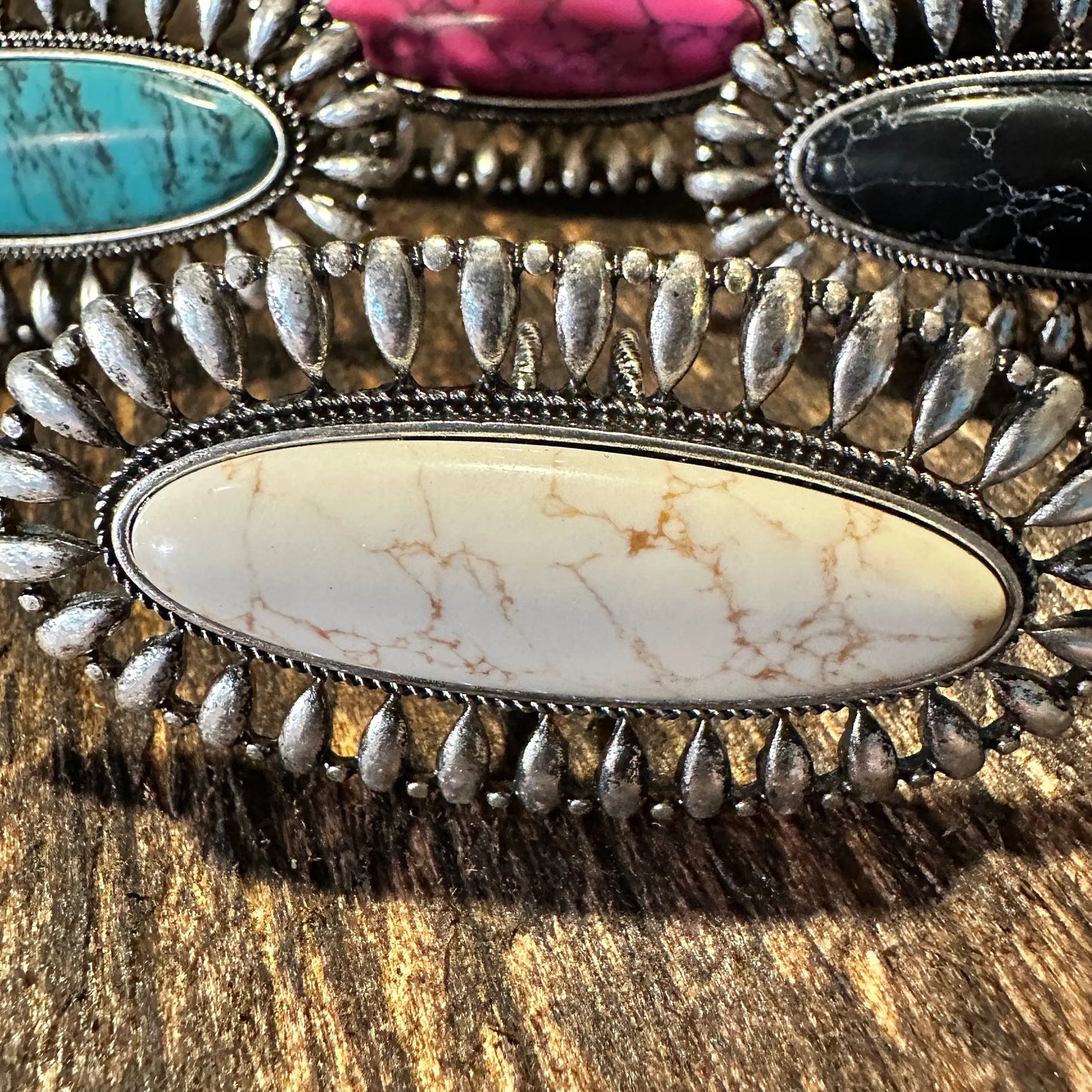 Statement Oval Cuff Ring, Oversized Western Oval Ring, Statement Ring, Adjustable Ring - Boho Hippie Pink, White, Black, Gift Box - Silver Elegant