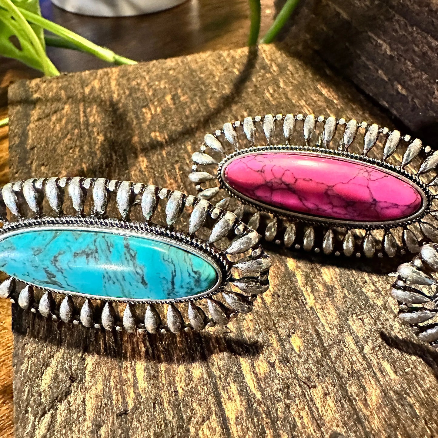 Statement Oval Cuff Ring, Oversized Western Oval Ring, Statement Ring, Adjustable Ring - Boho Hippie Pink, White, Black, Gift Box - Silver Elegant