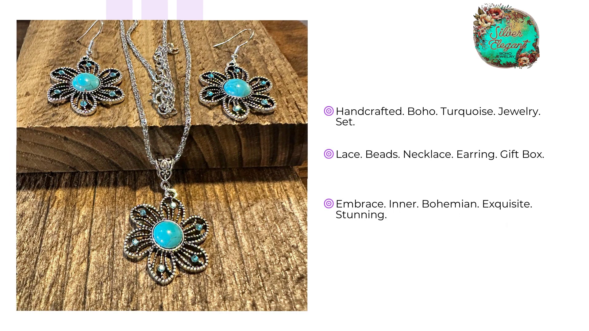 Handcrafted Boho Turquoise Jewelry Set, Lace Beads Necklace/ Earring Set , Gift Box by@Outfy