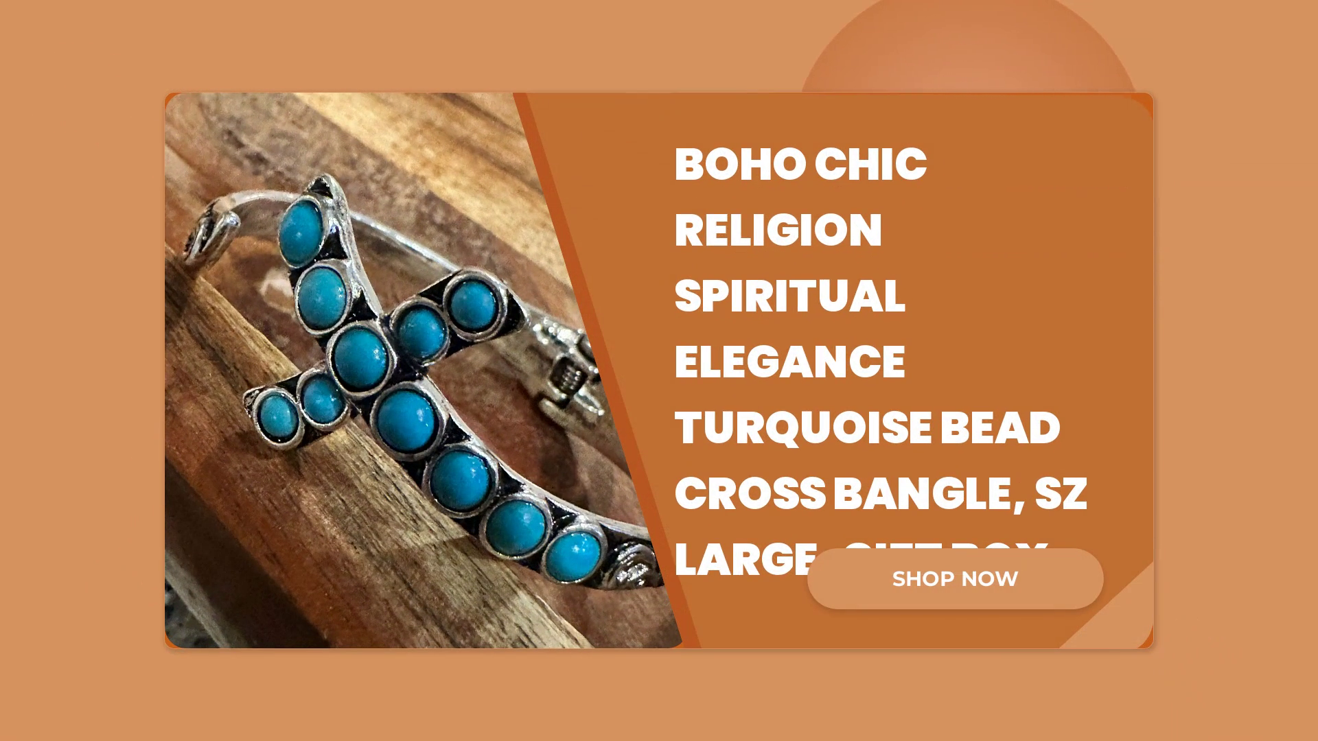 Boho Chic Religion Spiritual Elegance Turquoise Bead Cross Bangle, SZ Large, Gift Box by@Outfy