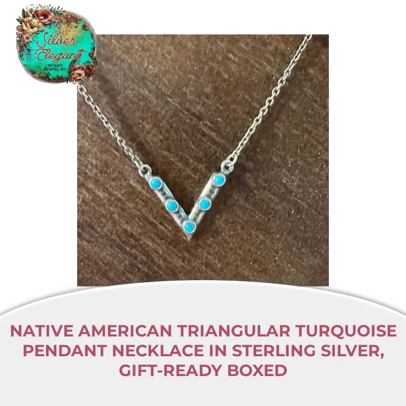 Native American Triangular Turquoise Pendant Necklace in Sterling Silver, Gift-Ready Boxed by@Outfy