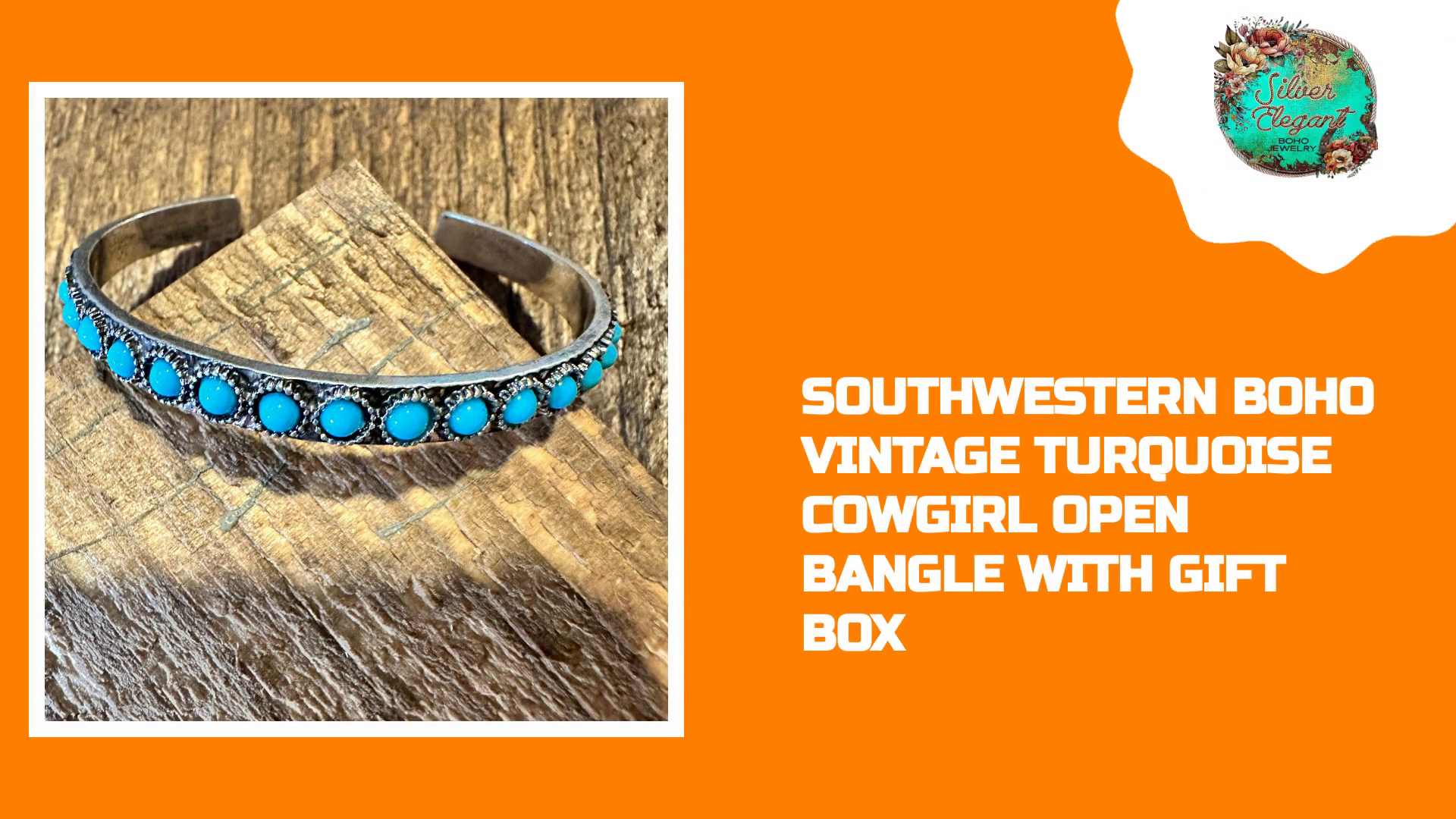 Southwestern Boho Vintage Turquoise Cowgirl Open Bangle with Gift Box by@Outfy