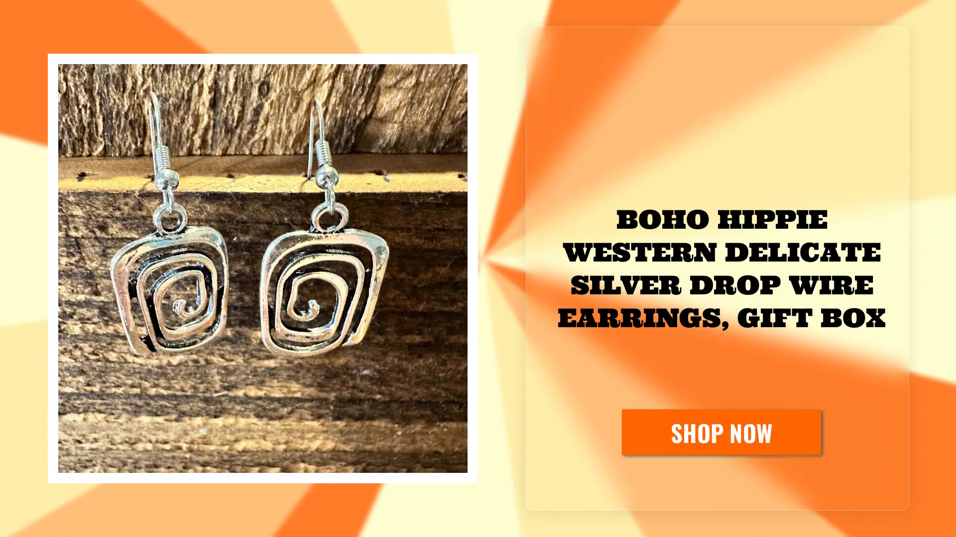 Boho Hippie Western Delicate Silver Drop Wire Earrings, Gift Box by@Outfy