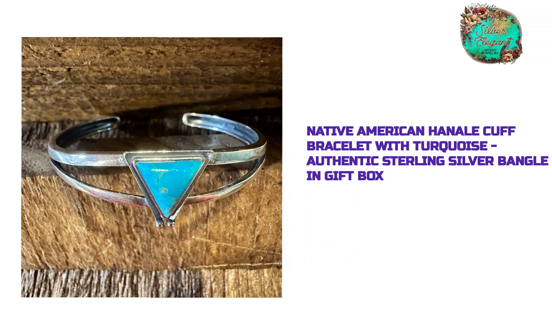 Native American Hanale Cuff Bracelet with Turquoise - Authentic Sterling Silver Bangle in Gift Box by@Outfy