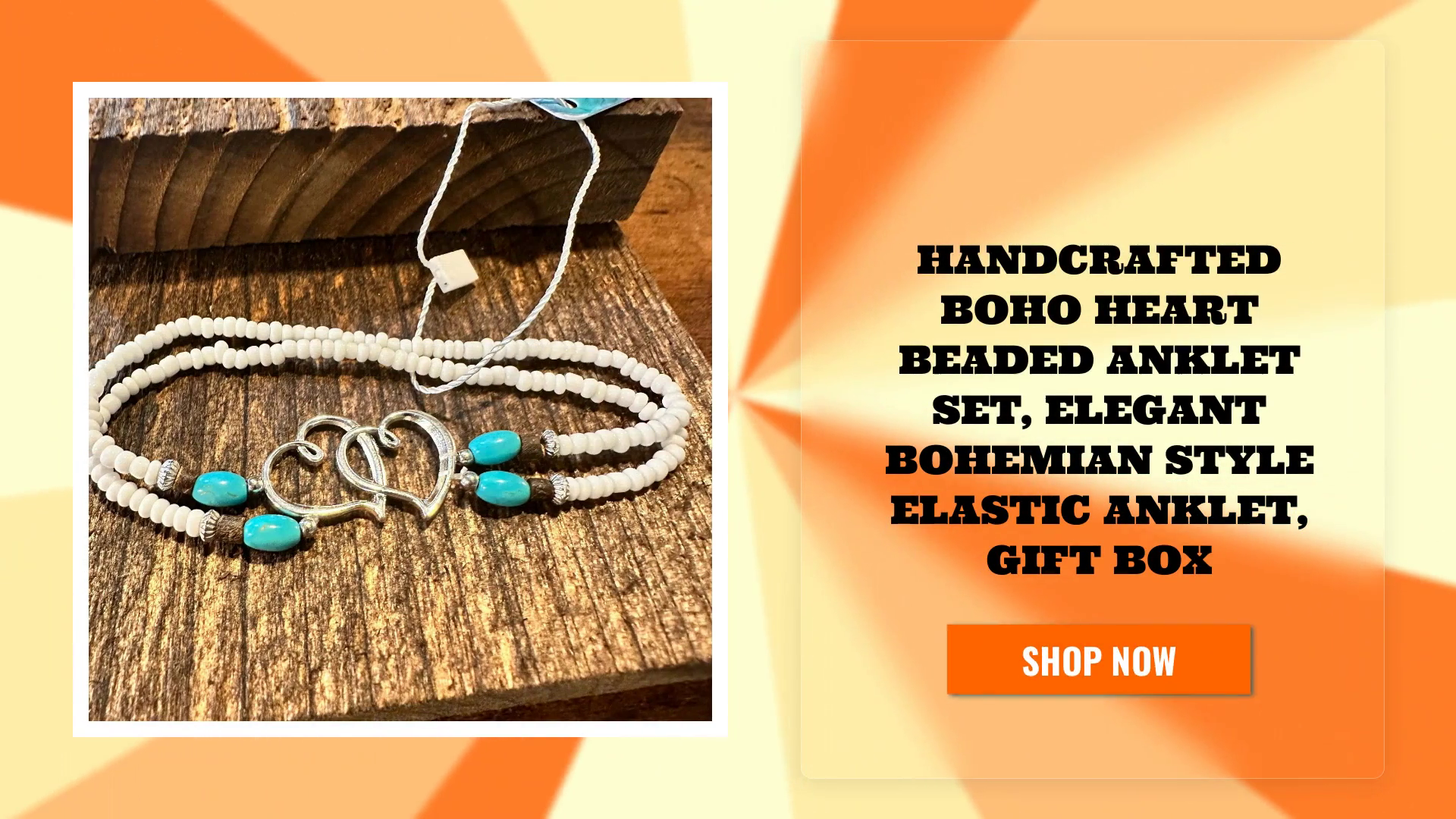 Handcrafted Boho Heart Beaded Anklet Set, Elegant Bohemian Style Elastic Anklet, Gift Box by@Outfy