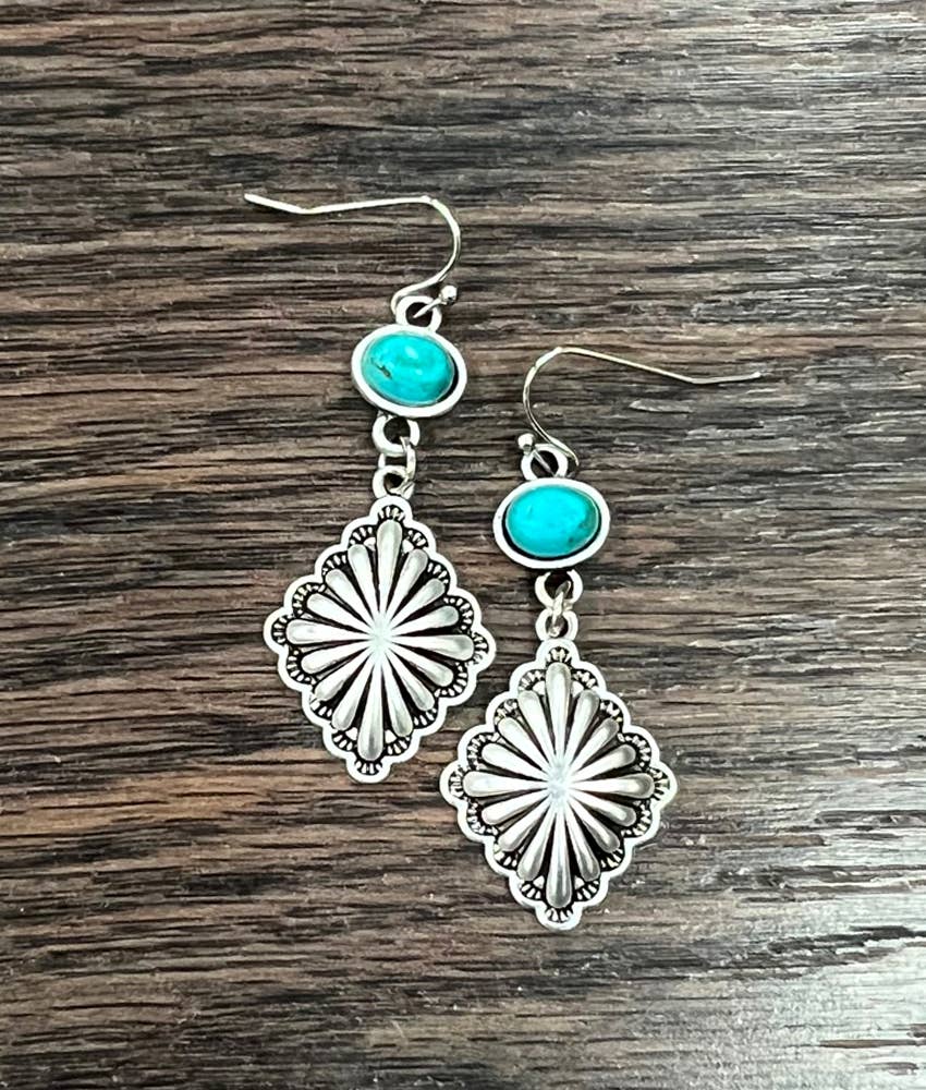 Concho Turquoise Drop Earrings, Southwestern Chic Design, Ships in Gift Box