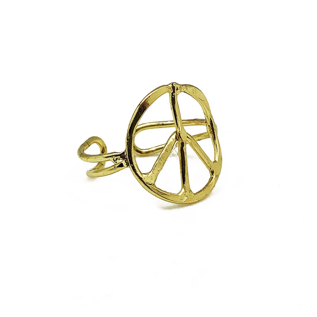 Gold Plated Adjustable Peace Sign Ring Handmade Brass Jewelry