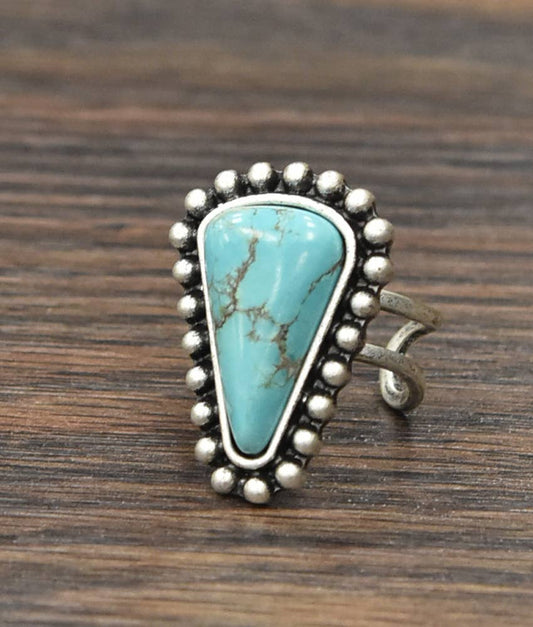 Turquoise Adjustable Statement Ring with Brass Dual Band