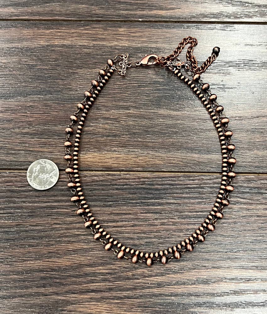 Handmade Copper Navajo Bead Necklace Two Strand 16 21 Inches