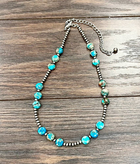Handmade Rondelle Blue and Silver Gemstone Necklace
