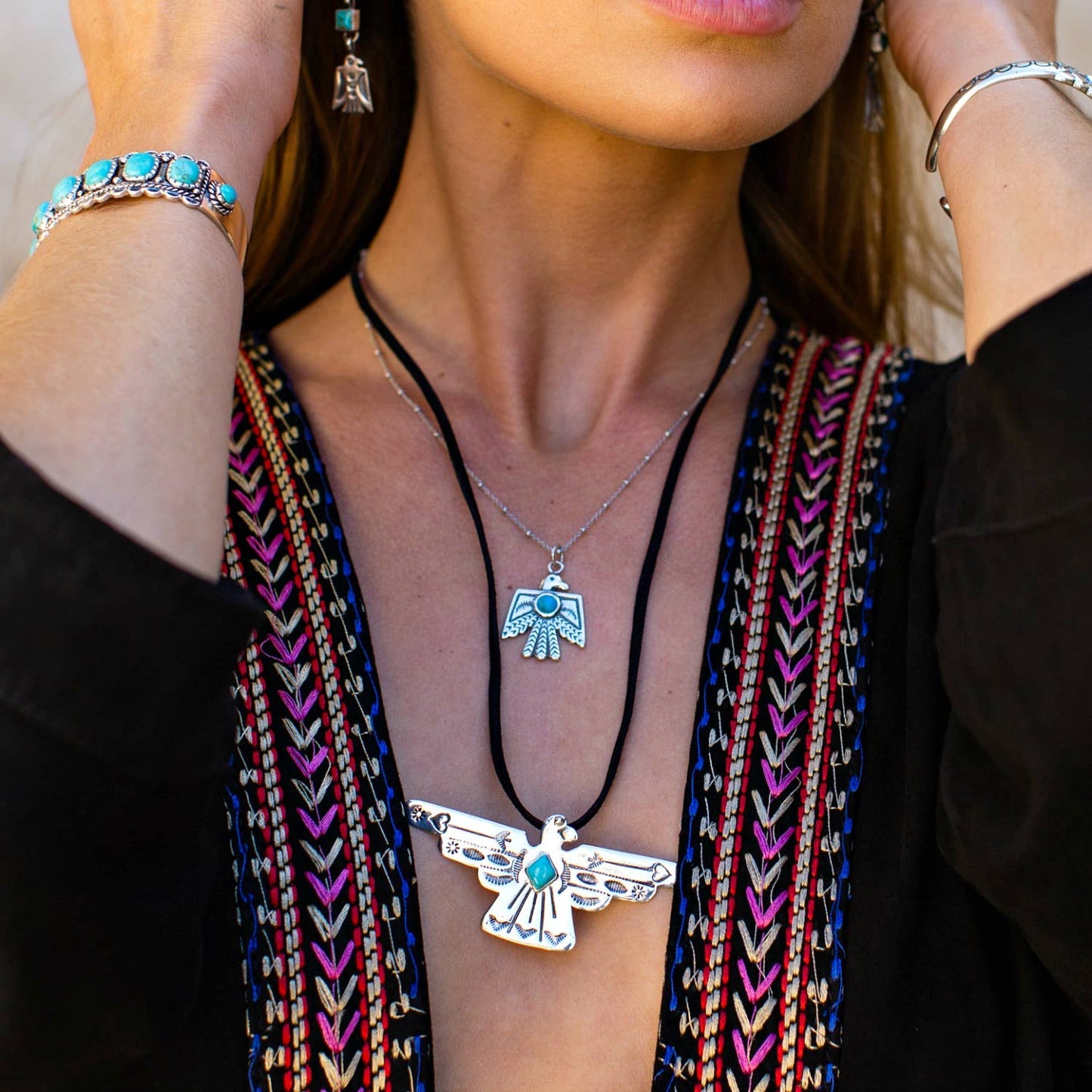 Native American Thunderbird Turquoise Necklace, Genuine Sterling Silver & Turquise Stones, Gift BoxNative American Thunderbird Turquoise Necklace, Genuine Sterling Silver & Turquise Stones, Gift Box - Premium Pendant Necklace from Silver Elegant - Just $79! Shop now at Silver Elegant