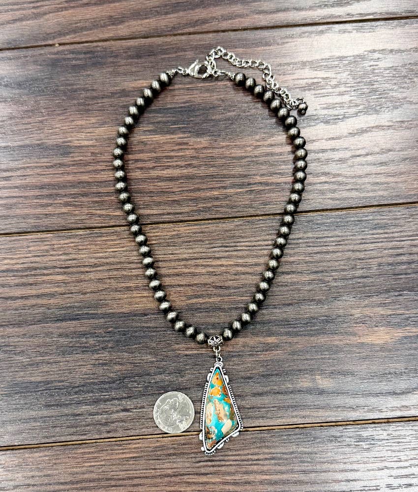 Western Gemstone Necklace Adjustable 16 To 21 Inches With Navajo Style Beads