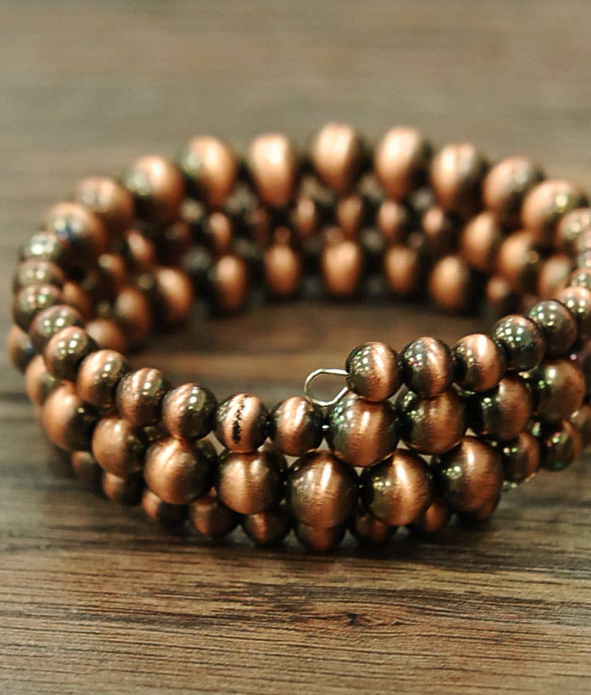 Handmade Copper Navajo Bead Wrap Bracelet With Memory Wire