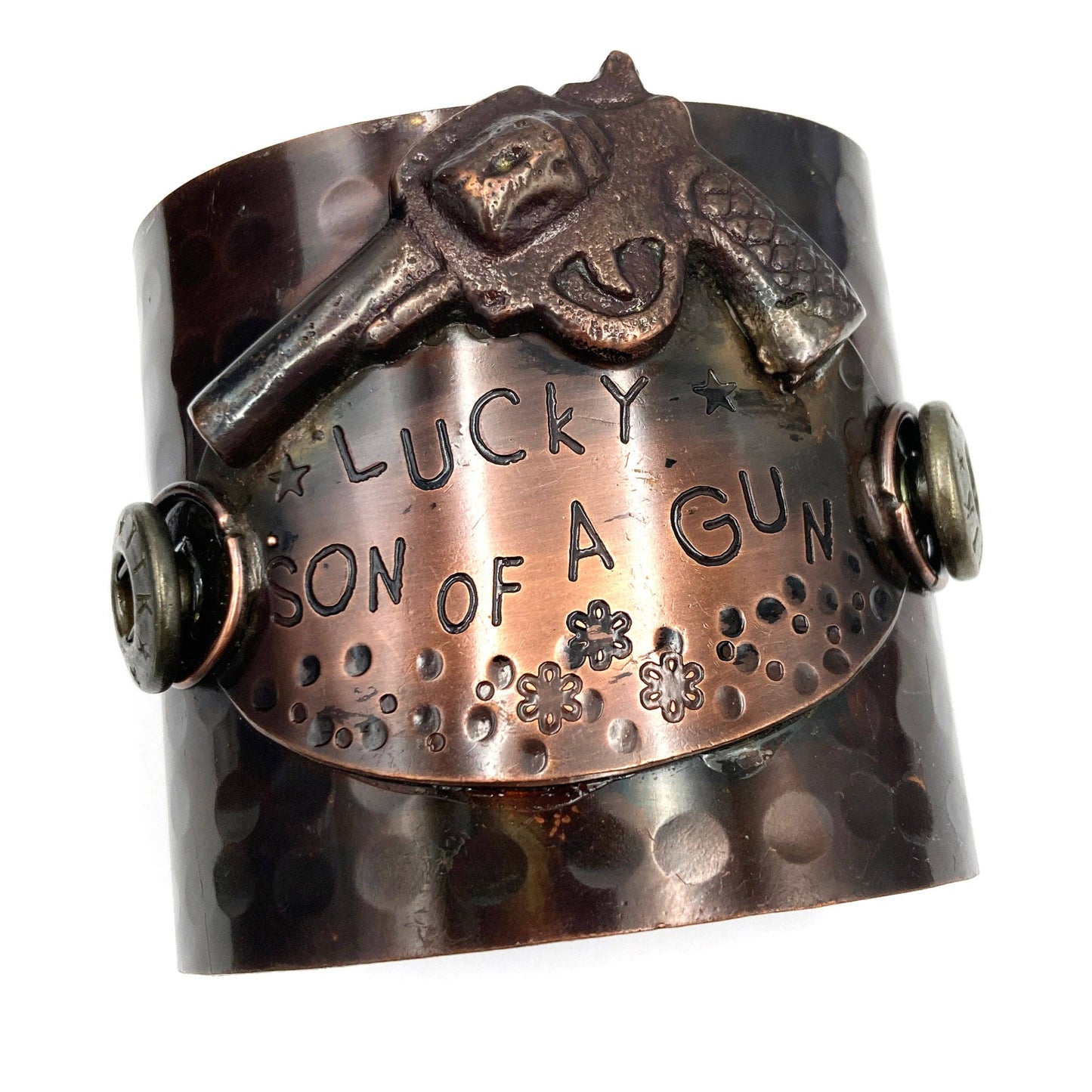 Lucky Son Of A Gun Wide Metal Cuff Bracelet For Men Bold Statement Jewelry Gift Idea