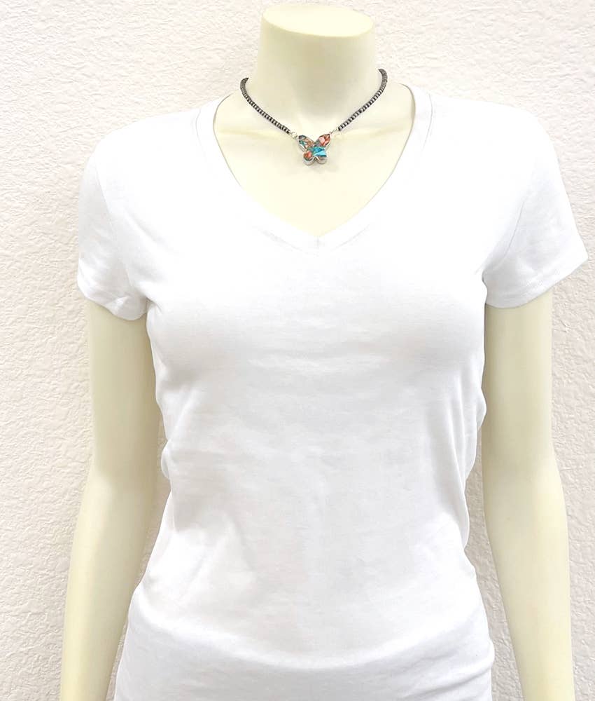 Navajo Butterfly Bezel Gemstone Necklace 15 To 20 Inches