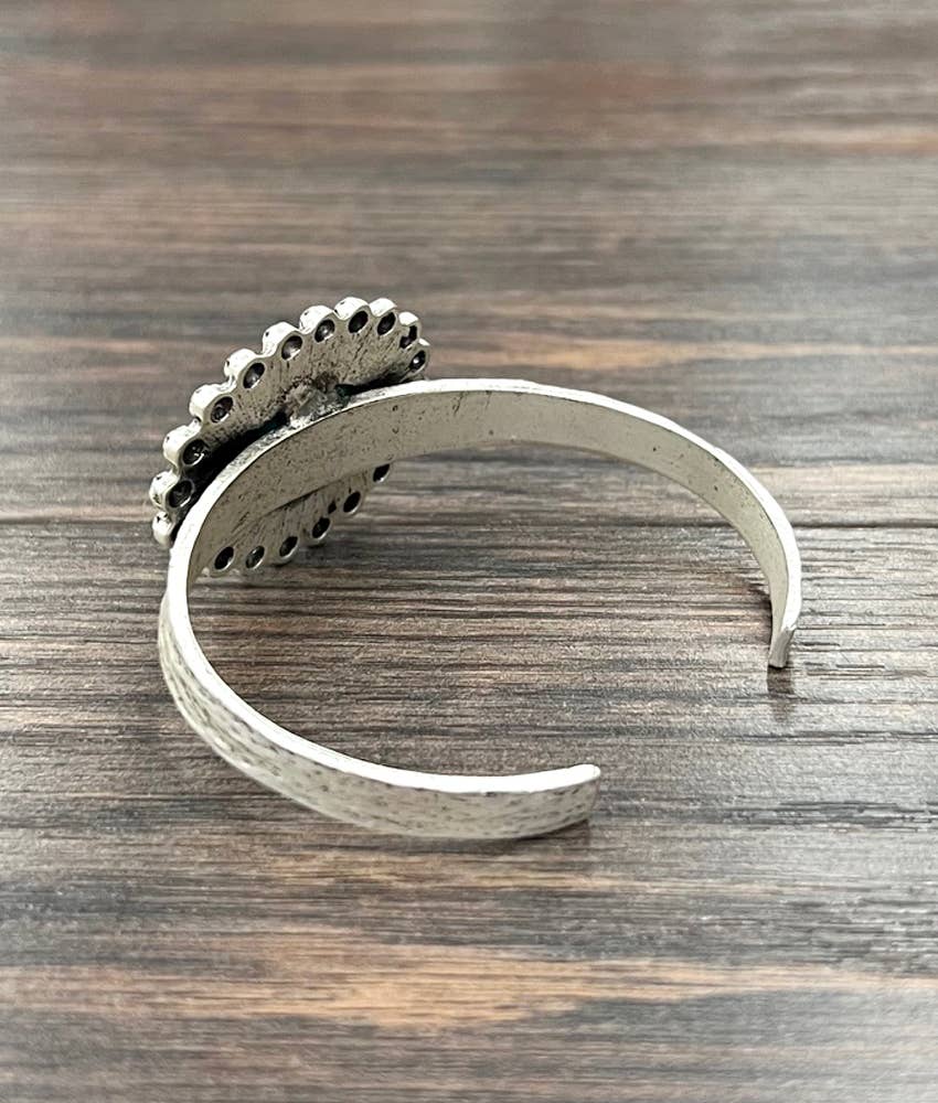 Navajo Turquoise Cuff Bracelet Natural Stone Antique Silver Plate