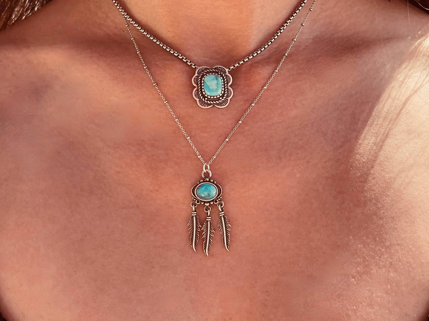 Abey Turquoise Necklace: Sterling silver chainAbey Turquoise Necklace: Sterling silver chain - Premium  from Sowell Jewelry - Just $70! Shop now at Silver Elegant