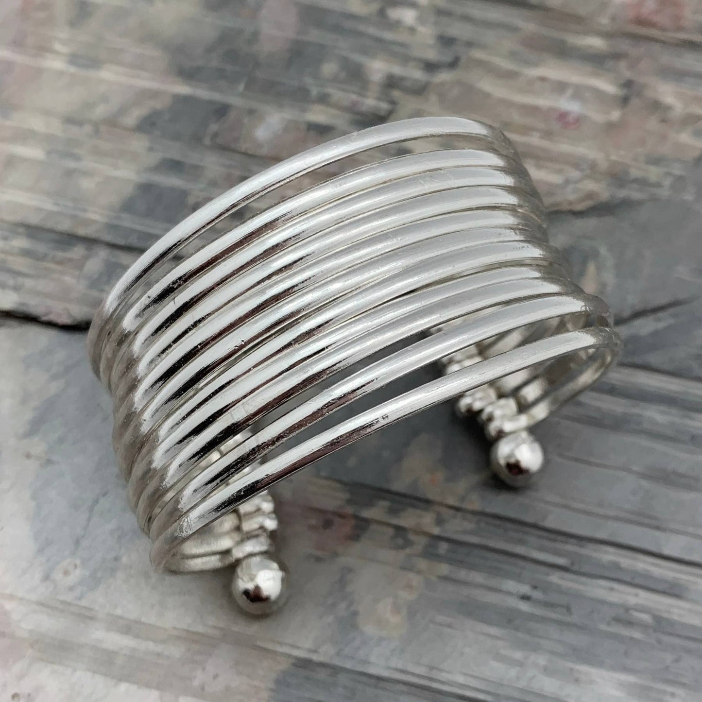 Handmade Silver Plated Brass Adjustable Cuff Bracelet Smooth Bands