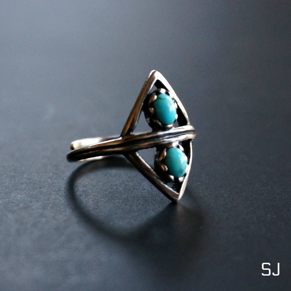 Boho Native American Turquoise Serenity Adjustable Sterling Silver Ring, Gift Box