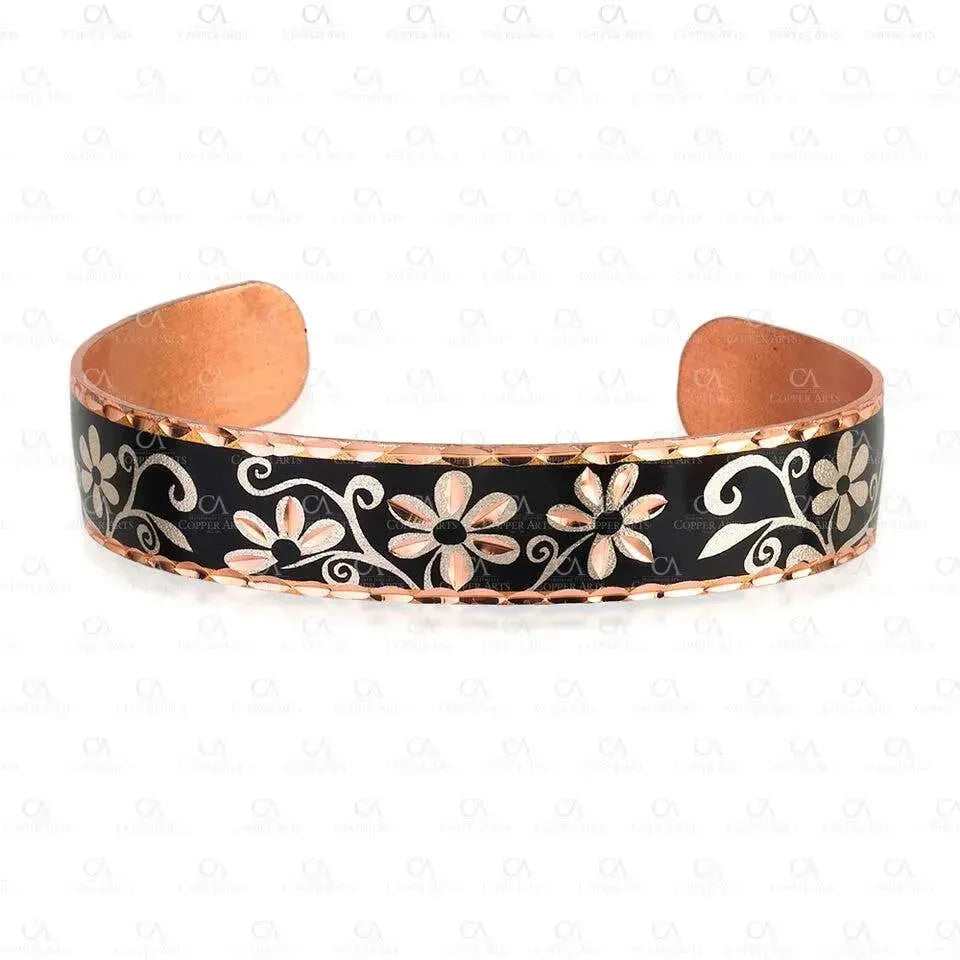 Handmade Boho Western Copper Cuff Black Floral Narrow Bracelet, Gift BoxHandmade Boho Western Copper Cuff Black Floral Narrow Bracelet, Gift Box - Premium boho bracelet from COPPER ARTS INC. - Just $27! Shop now at Silver Elegant