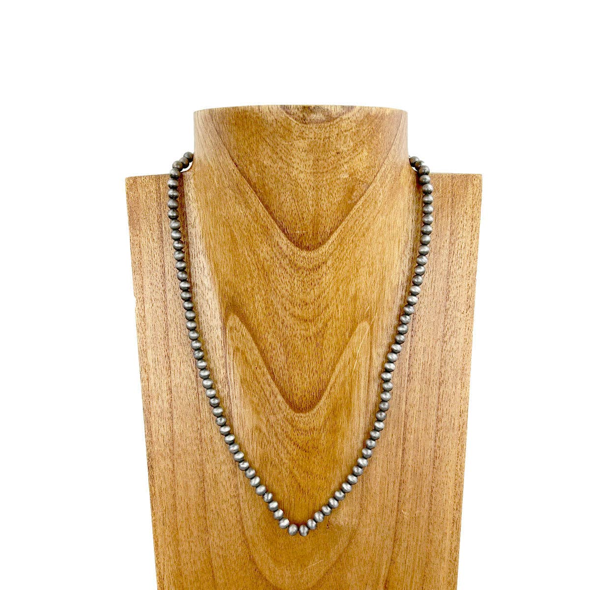 Navajo Style Faux Silver 6mm Pearl Bead Necklace, 21 Inch