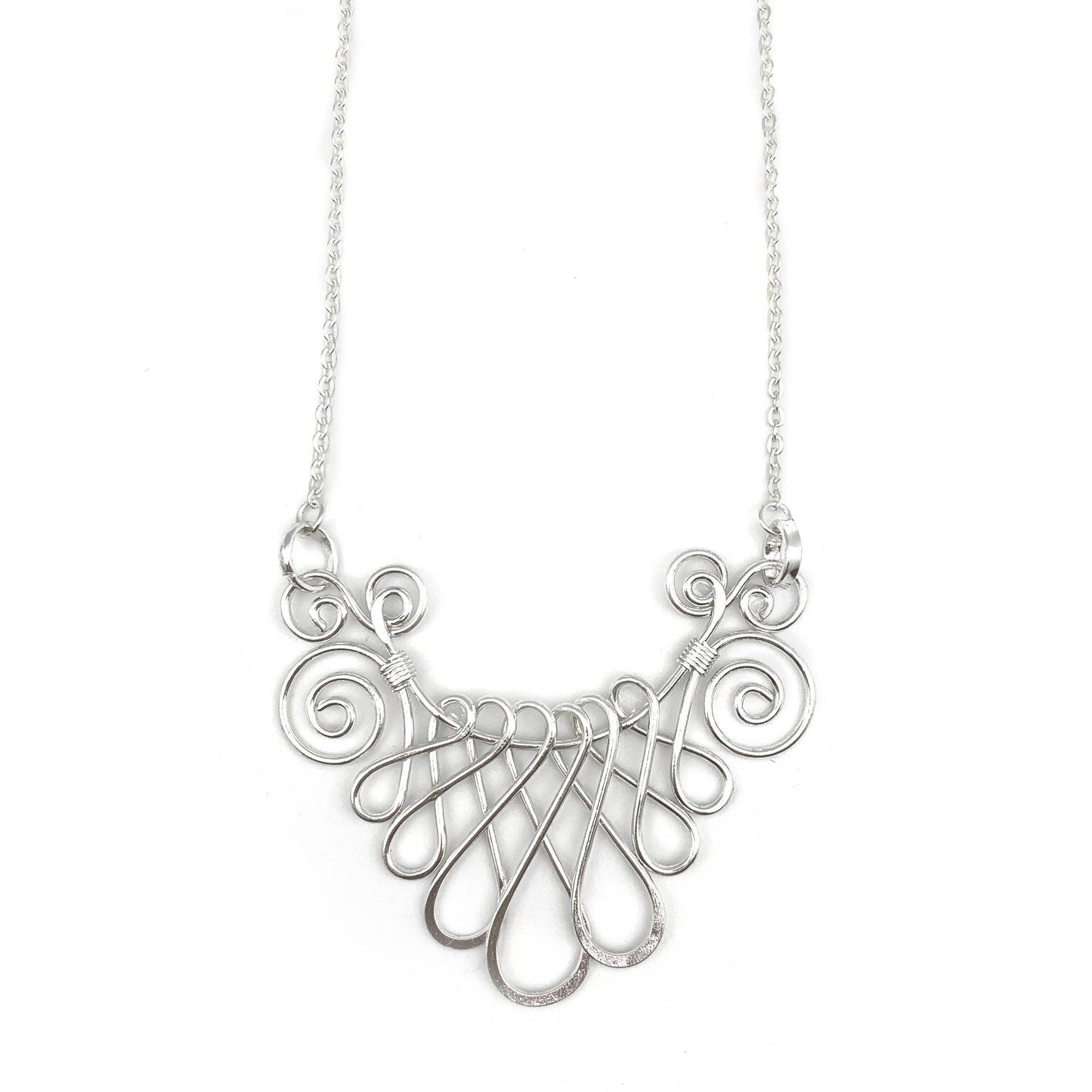 Handmade Collar Necklace, Floral Design, Silver Plated Necklace