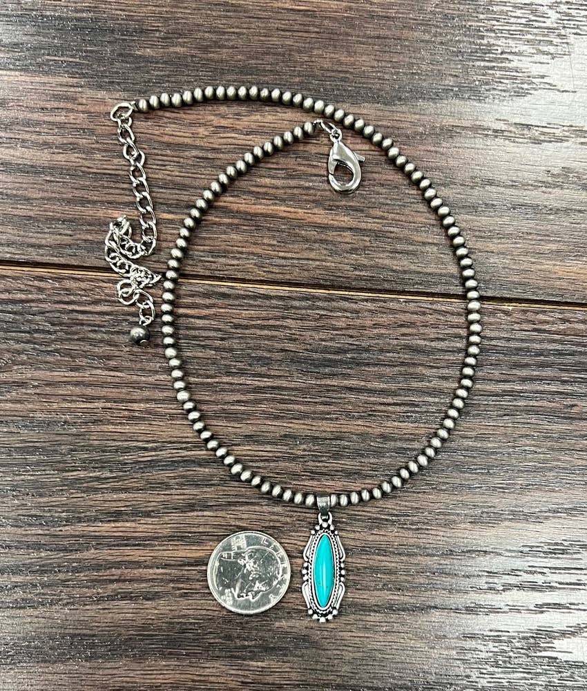 Turquoise Navajo Style Bead Necklace 15 To 20 Inches With 5 Inch Extender