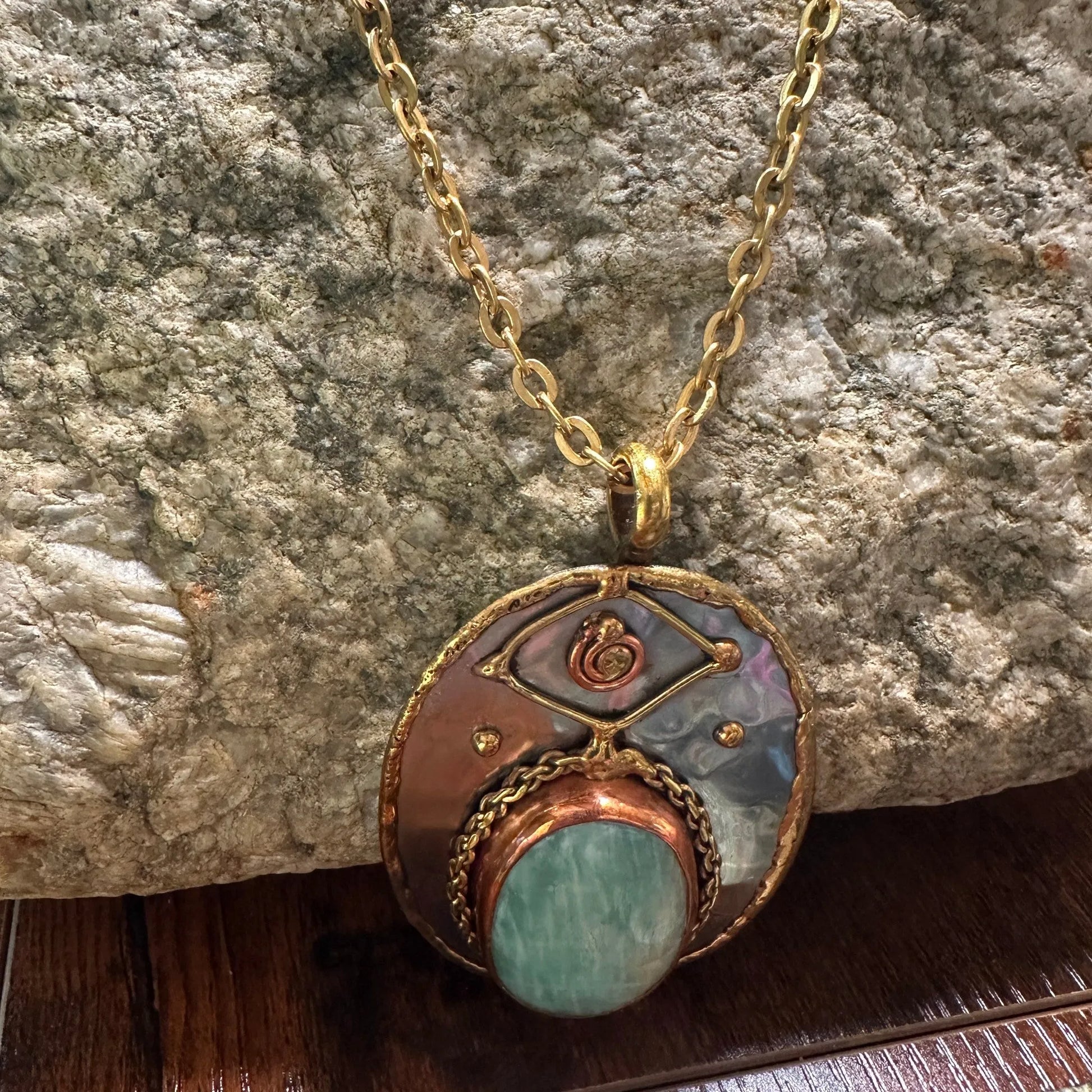 Handcrafted Boho Western Amazonite & Tri-Tone Copper Pendant Necklace, Gift BoxHandcrafted Boho Western Amazonite & Tri-Tone Copper Pendant Necklace, Gift Box - Premium Pendant Necklace from Silver Elegant - Just $19! Shop now at Silver Elegant