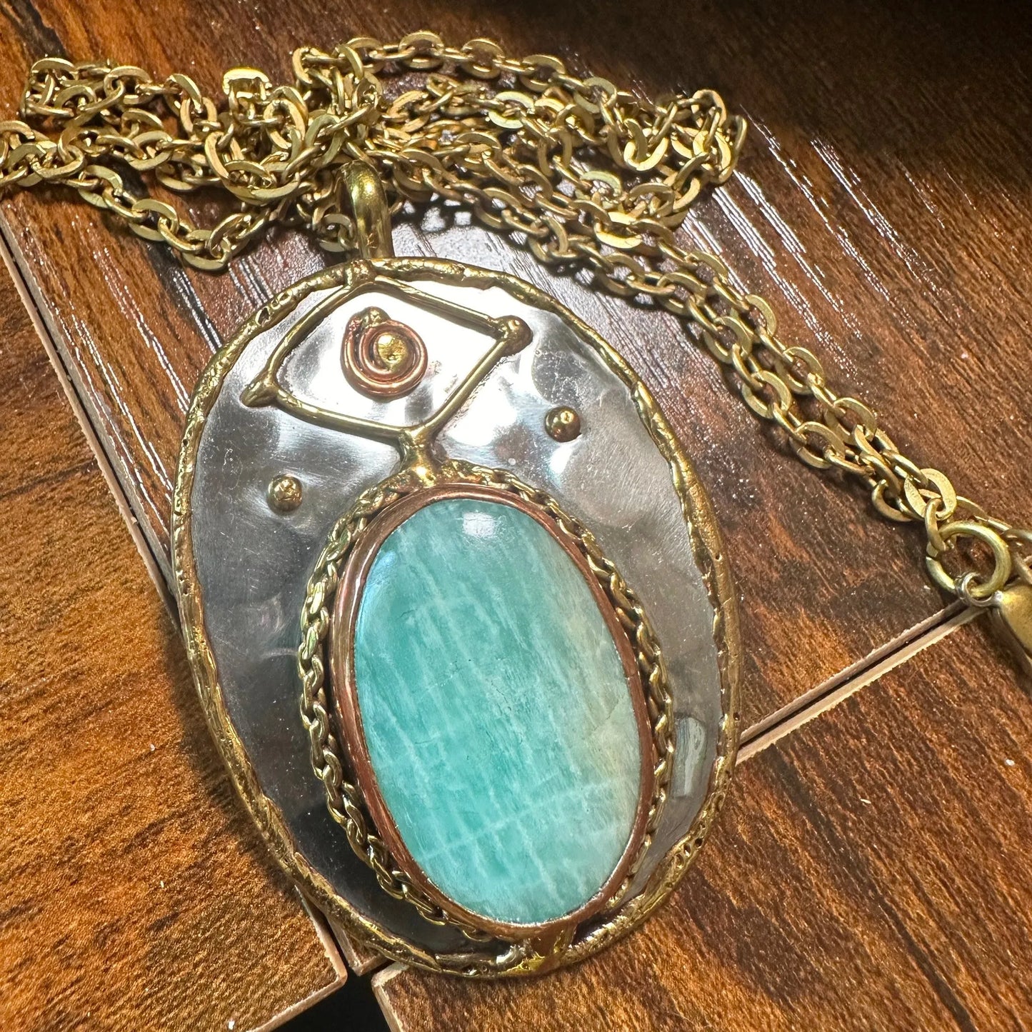 Handcrafted Boho Western Amazonite & Tri-Tone Copper Pendant Necklace, Gift BoxHandcrafted Boho Western Amazonite & Tri-Tone Copper Pendant Necklace, Gift Box - Premium Pendant Necklace from Silver Elegant - Just $19! Shop now at Silver Elegant