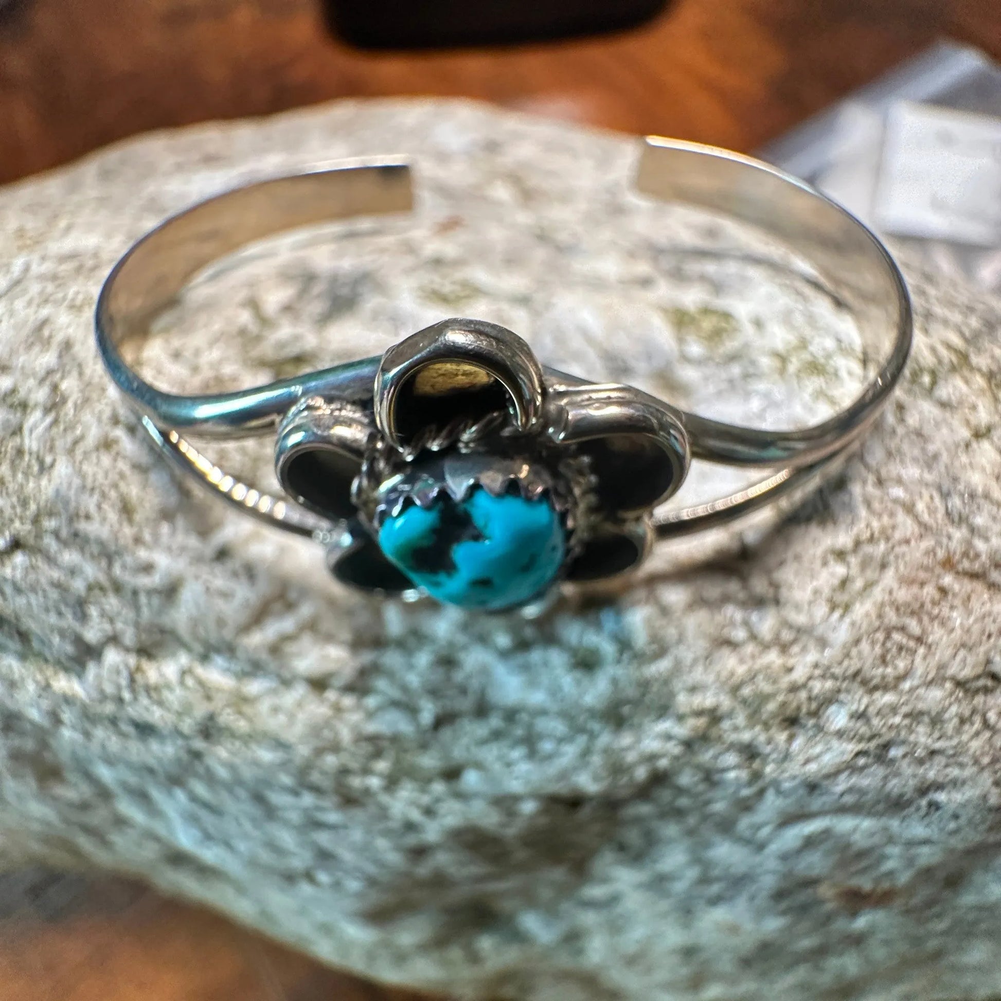 Native American Navajo Genuine Sterling Silver & Turquoise Child Baby Floral Bangle, Gift BoxNative American Navajo Genuine Sterling Silver & Turquoise Child Baby Floral Bangle, Gift Box - Premium boho bracelet from Silver Elegant - Just $24! Shop now at Silver Elegant