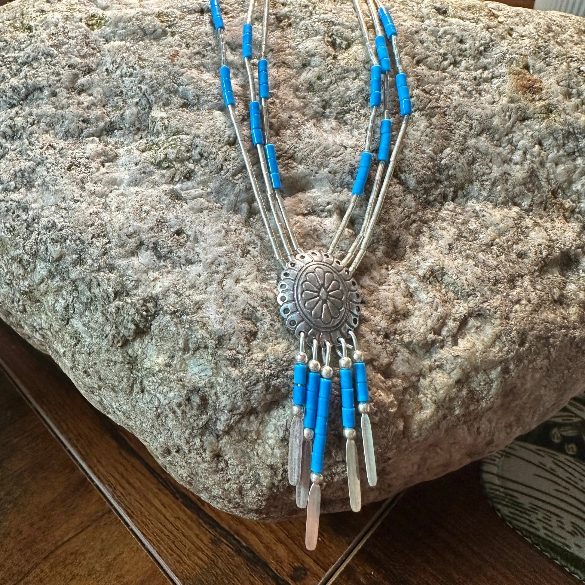 Native American Navajo Conch Genuine Sterling Silver Turquoise Beaded Necklace, Handmade, Gift BoxNative American Navajo Conch Genuine Sterling Silver Turquoise Beaded Necklace, Handmade, Gift Box - Premium silver najavo belt buckle from Silver Elegant - Just $36! Shop now at Silver Elegant