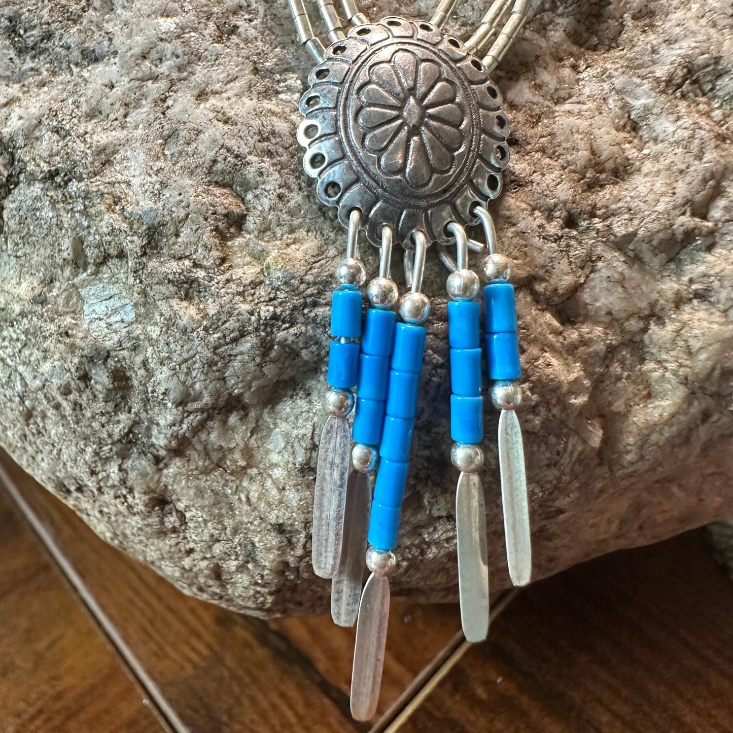 Native American Navajo Conch Genuine Sterling Silver Turquoise Beaded Necklace, Handmade, Gift BoxNative American Navajo Conch Genuine Sterling Silver Turquoise Beaded Necklace, Handmade, Gift Box - Premium silver najavo belt buckle from Silver Elegant - Just $36! Shop now at Silver Elegant