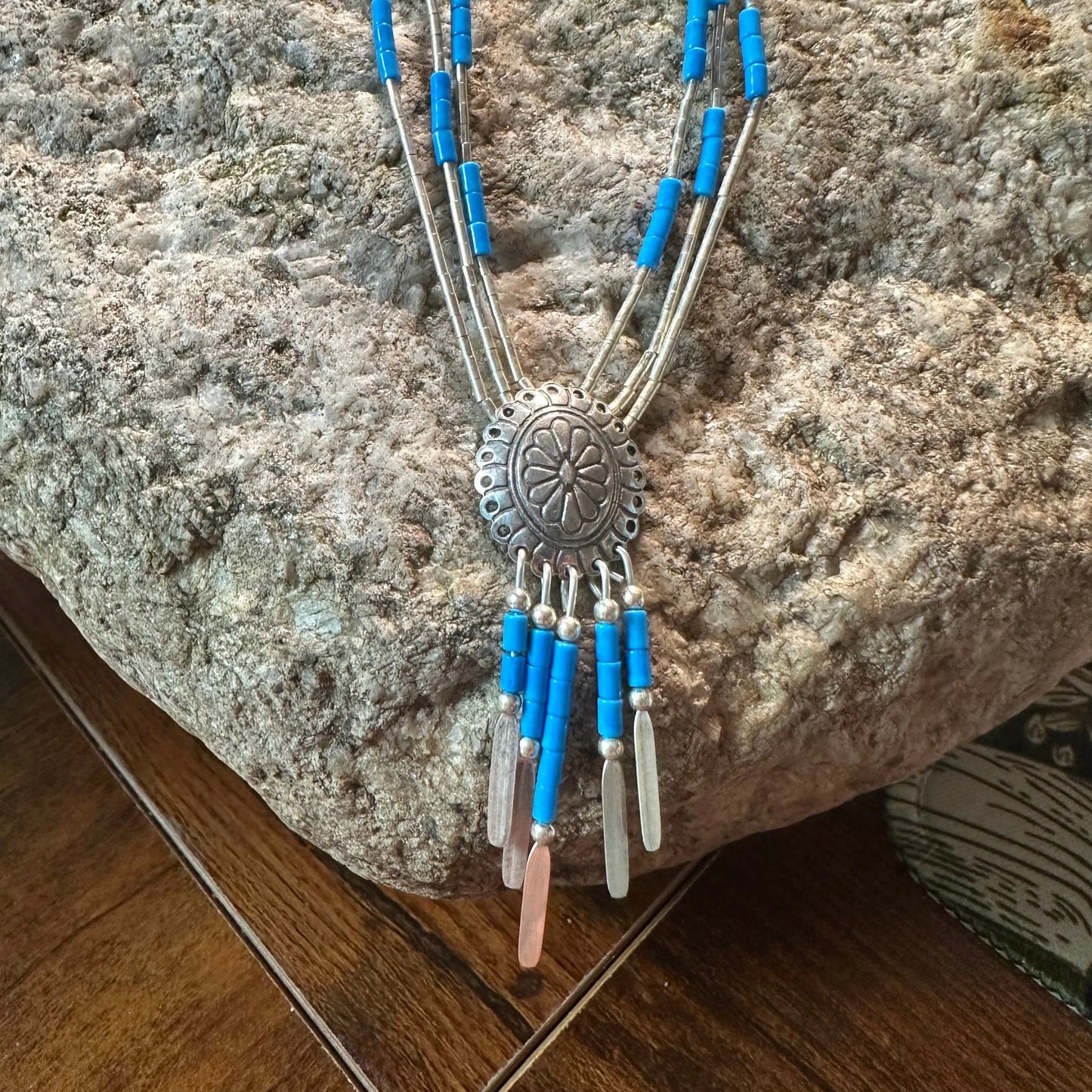 Native American Navajo Conch Genuine Sterling Silver Turquoise Beaded Necklace, Handmade, Gift BoxNative American Navajo Conch Genuine Sterling Silver Turquoise Beaded Necklace, Handmade, Gift Box - Premium silver najavo belt buckle from Silver Elegant - Just $36! Shop now at Silver Elegant