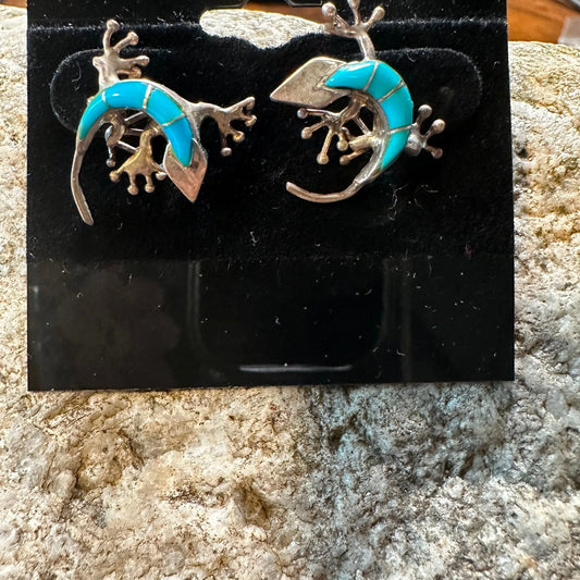 Creekside: Sterling Silver Turquoise Gecko Earrings - Silver Elegant